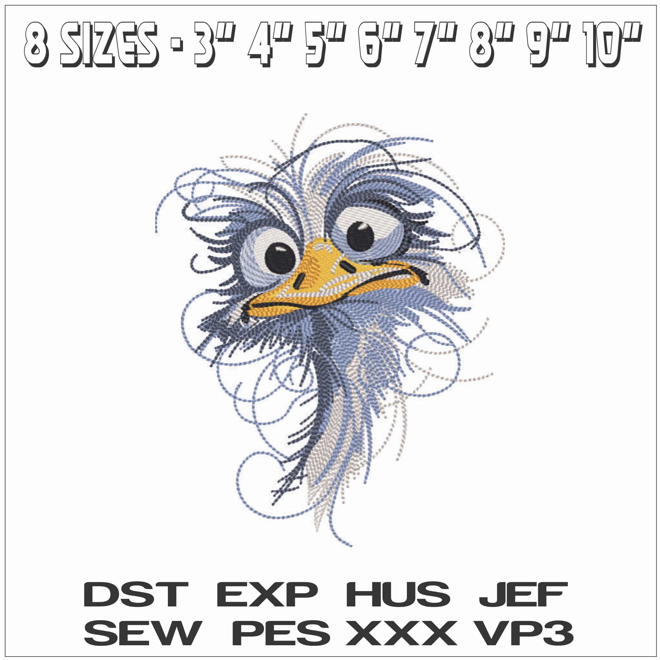 Funny ostrich head- Elegant embroidery design file - instant download — view 2