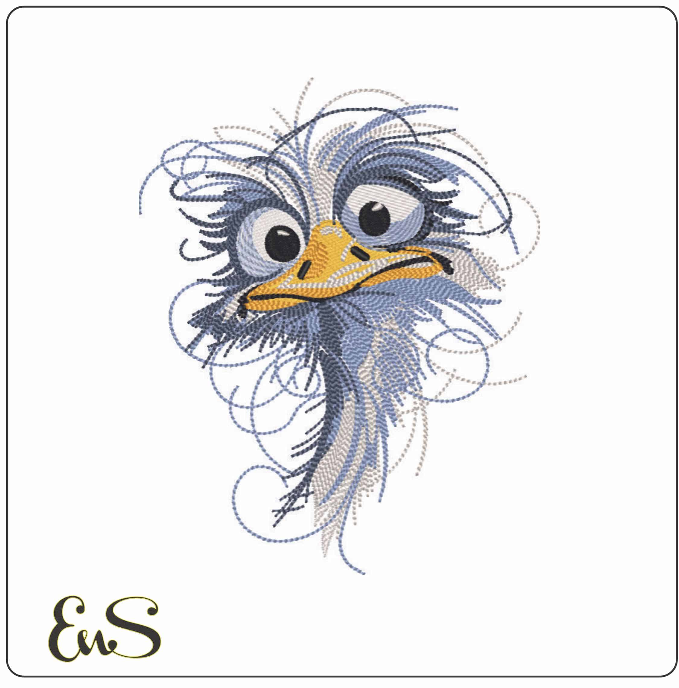 Funny ostrich head- Elegant embroidery design file - instant download