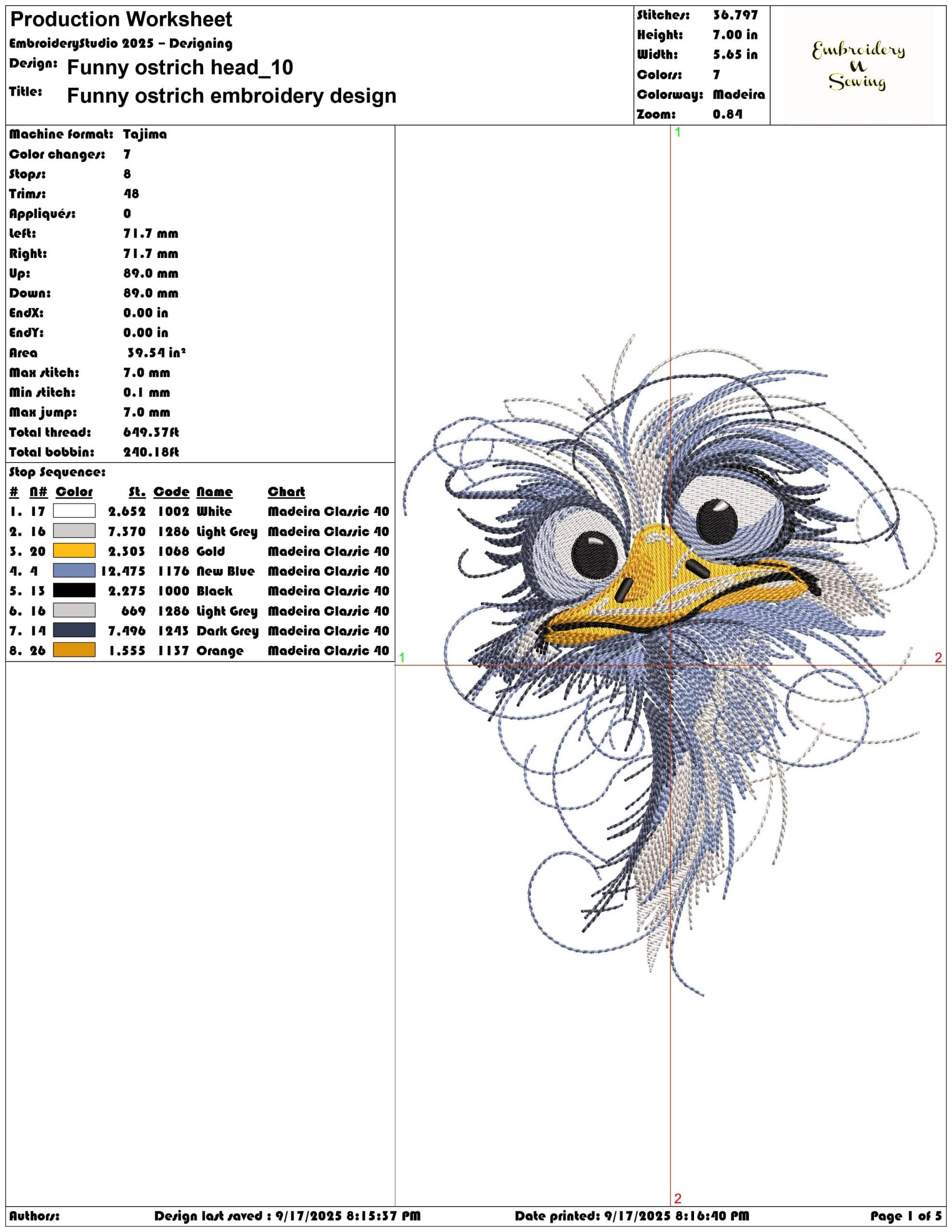 Funny ostrich head- Elegant embroidery design file - instant download — view 3