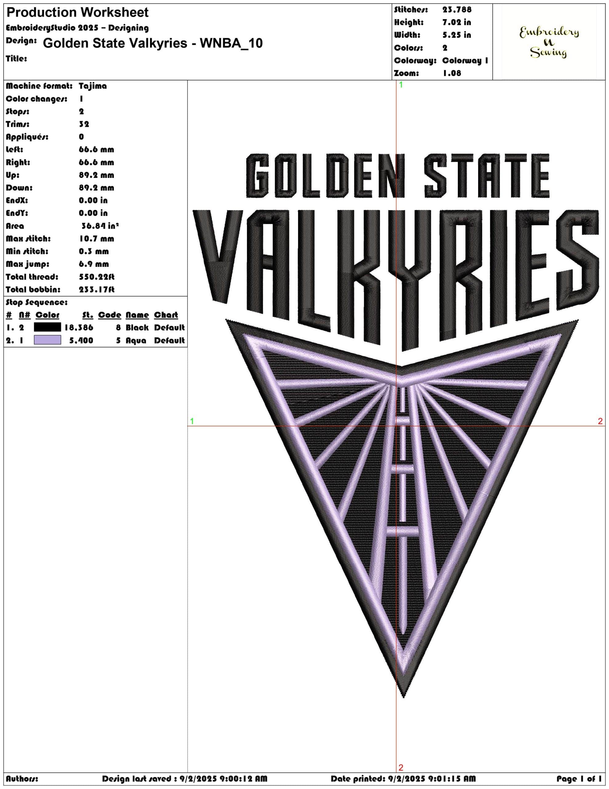 Golden State Valkyries - WNBA- Elegant embroidery design file - instant download — view 3
