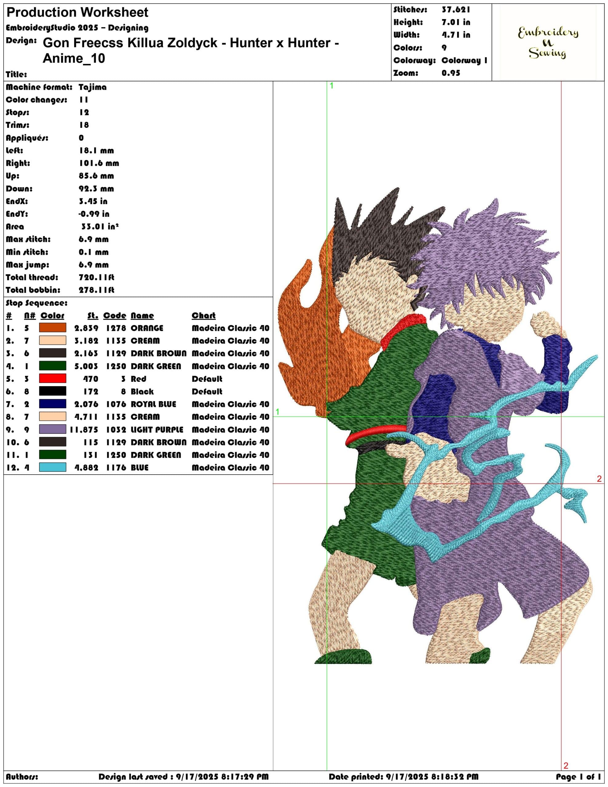 Gon Freecss Killua Zoldyck - Hunter x Hunter - Anime- Elegant embroidery design file - instant download — view 3