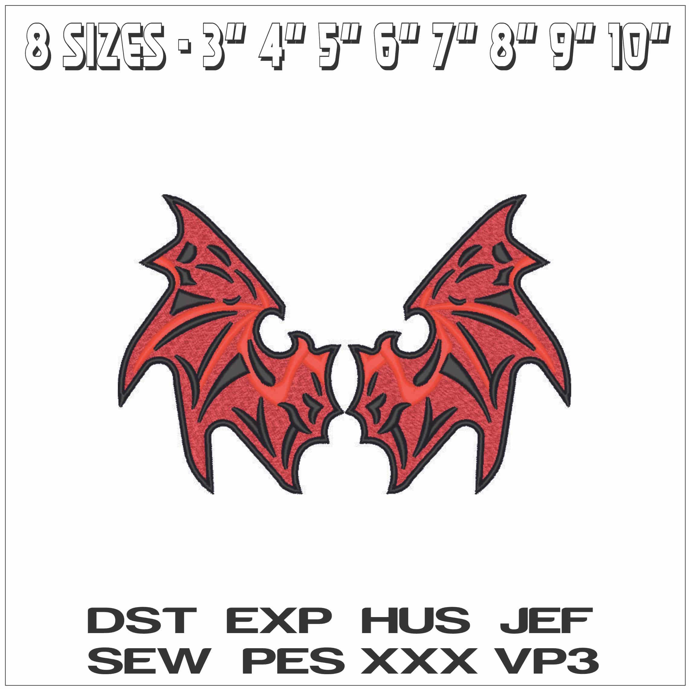 Gothic Demon Red Wings- Elegant embroidery design file - instant download — view 2