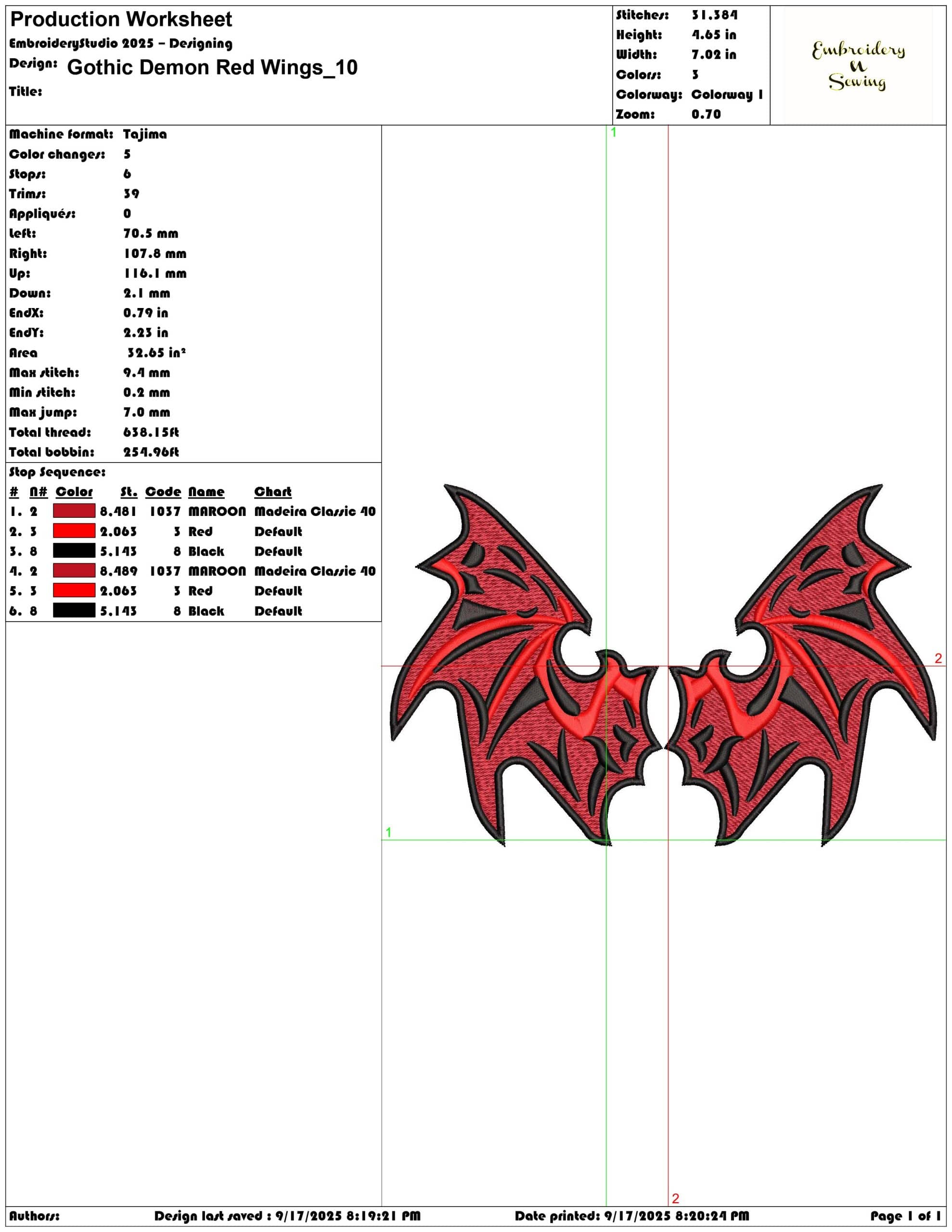 Gothic Demon Red Wings- Elegant embroidery design file - instant download — view 3