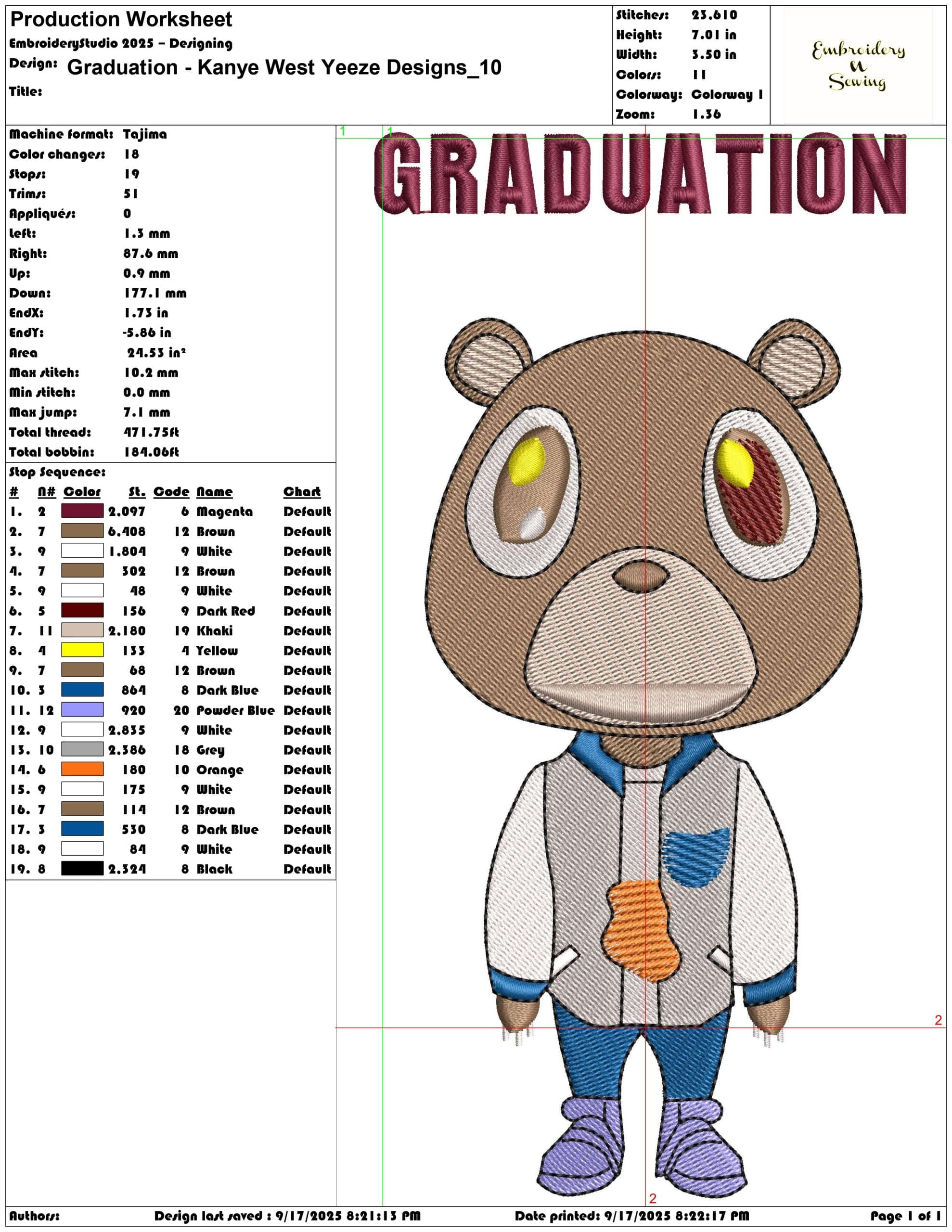 Graduation - Kanye West Yeeze Designs- Elegant embroidery design file - instant download — view 3
