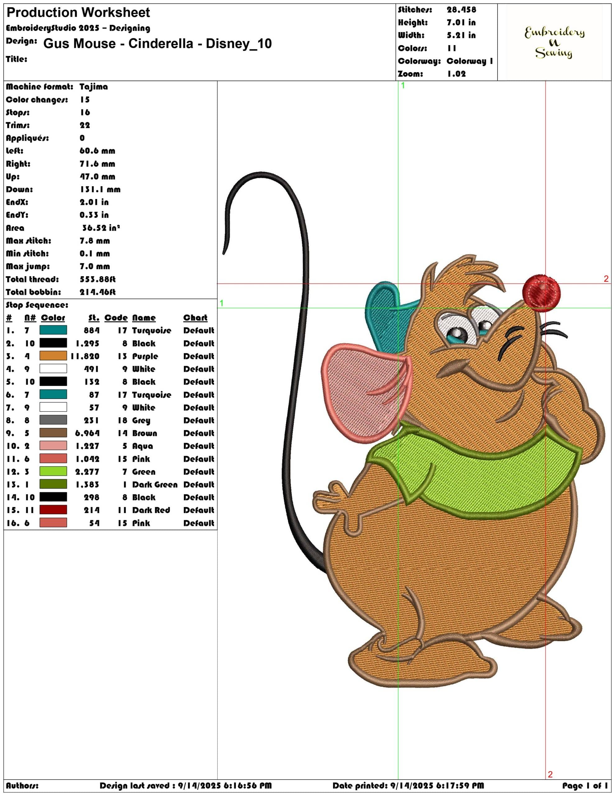 Gus Mouse - Cinderella - Disney- Elegant embroidery design file - instant download — view 3