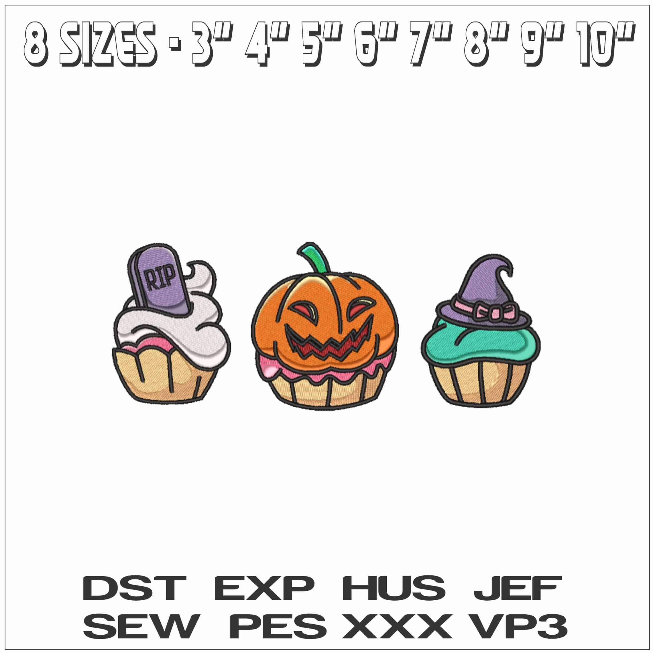 Halloween Cupcakes- Elegant embroidery design file - instant download — view 2