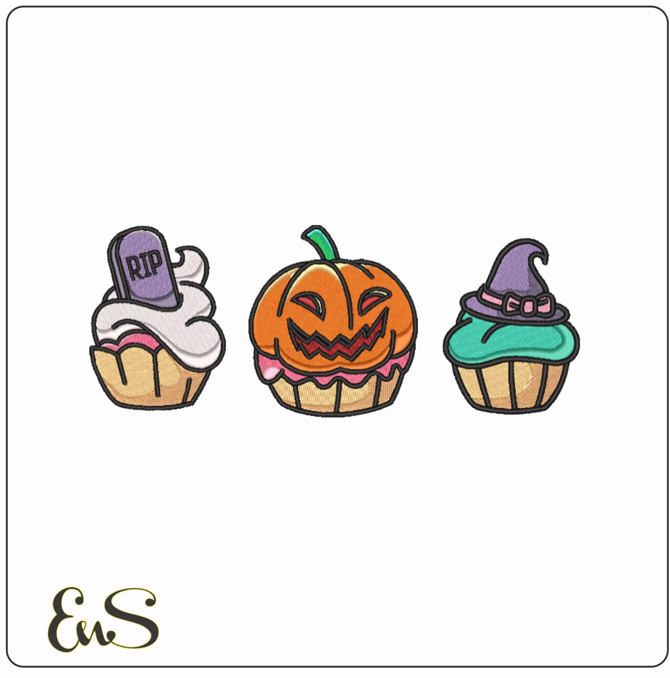 Halloween Cupcakes- Elegant embroidery design file - instant download