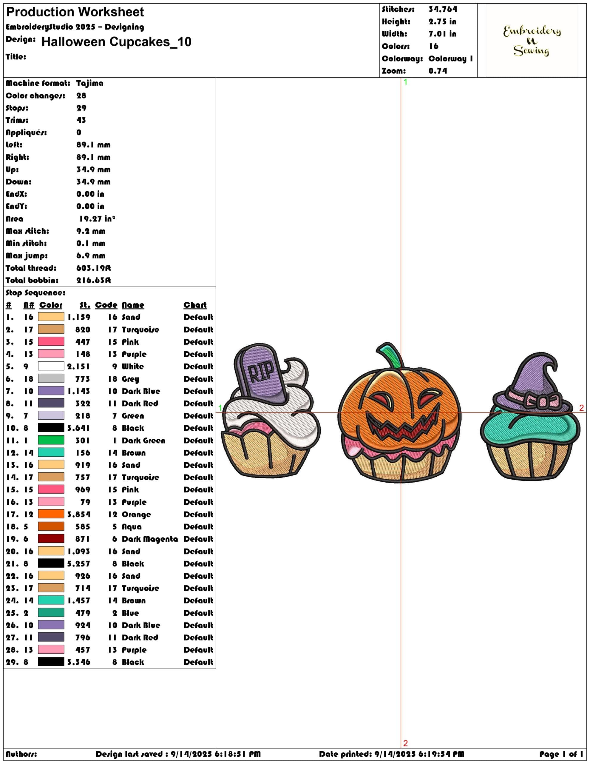 Halloween Cupcakes- Elegant embroidery design file - instant download — view 3