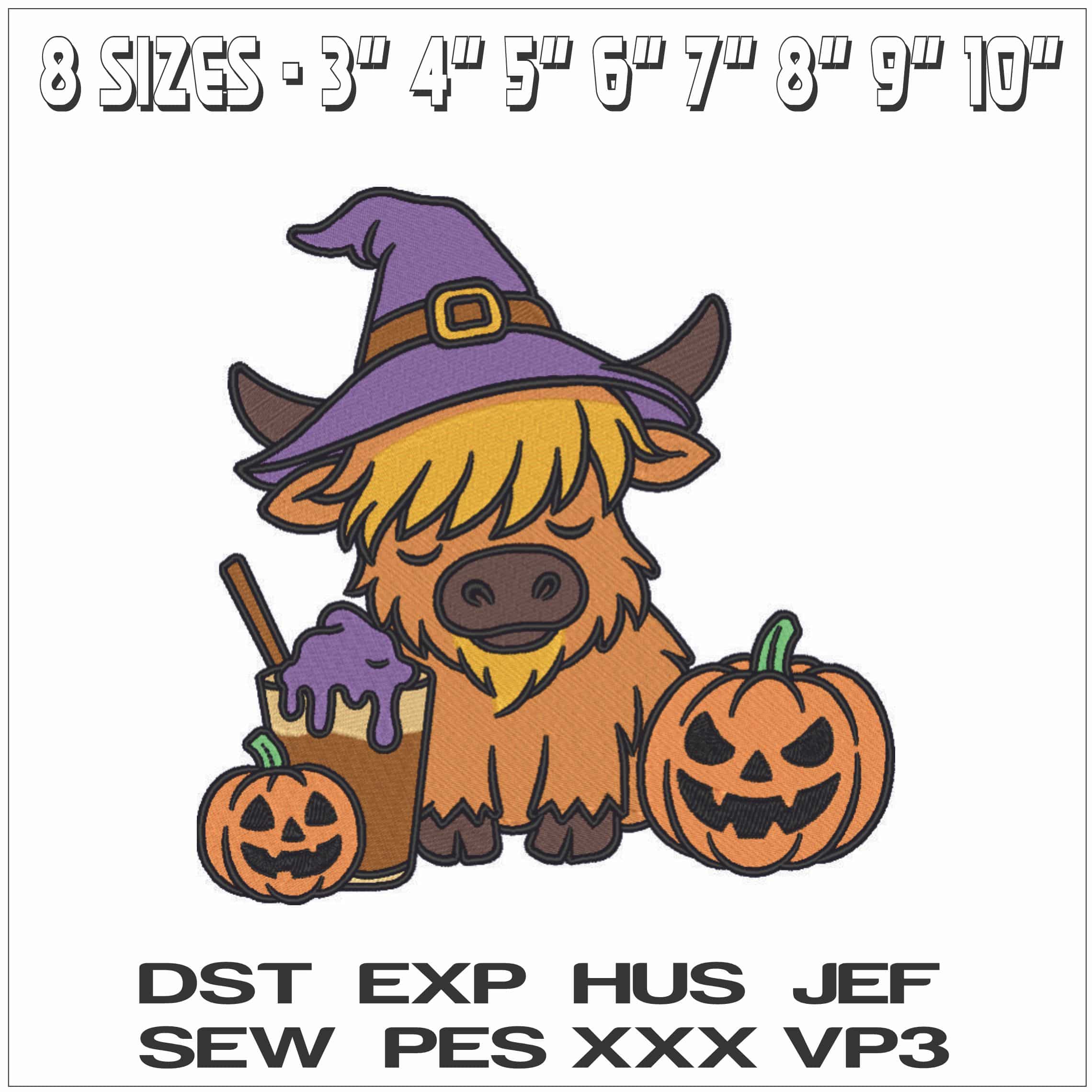 Halloween Highland Cow- Elegant embroidery design file - instant download — view 2