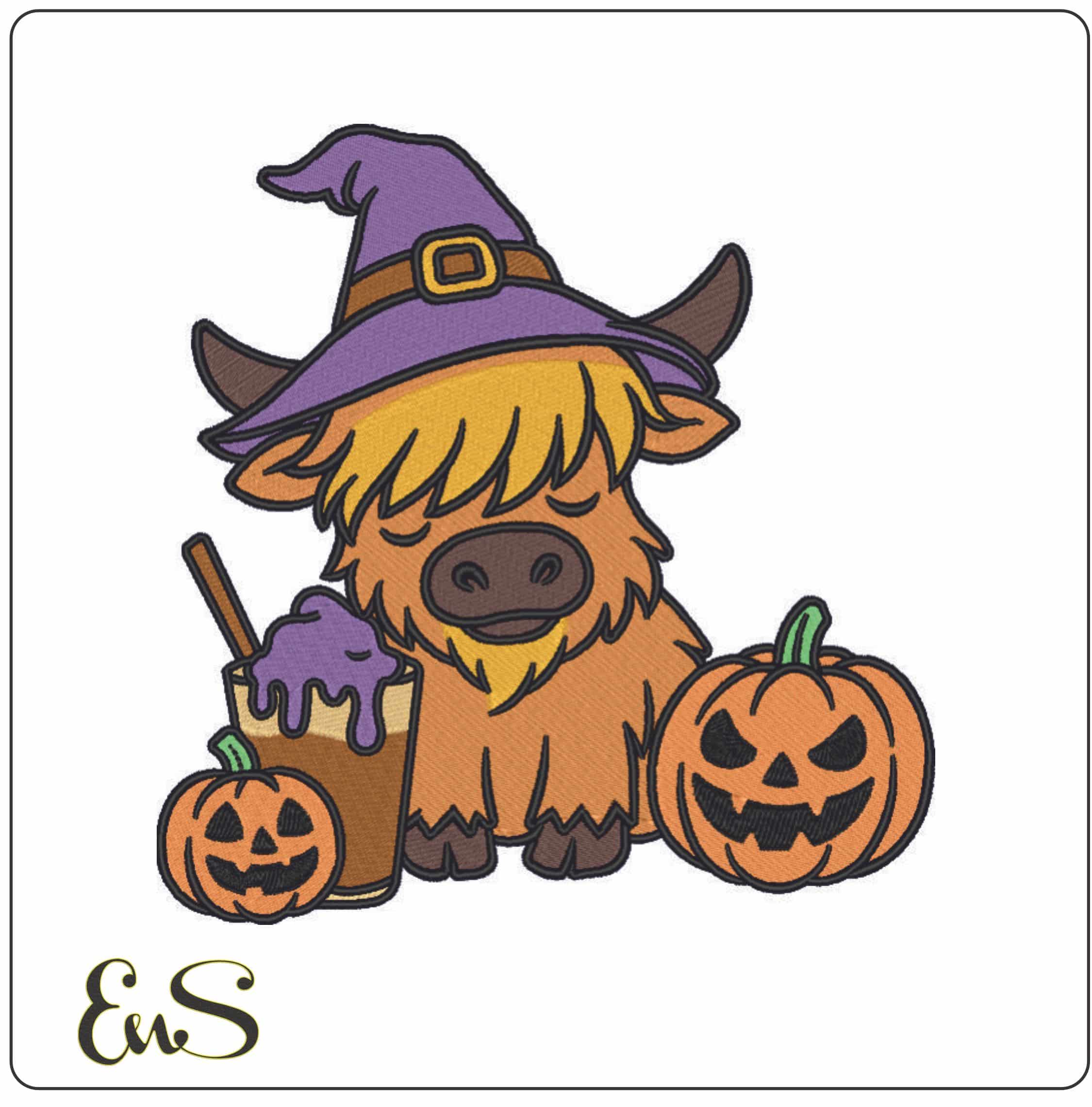 Halloween Highland Cow- Elegant embroidery design file - instant download