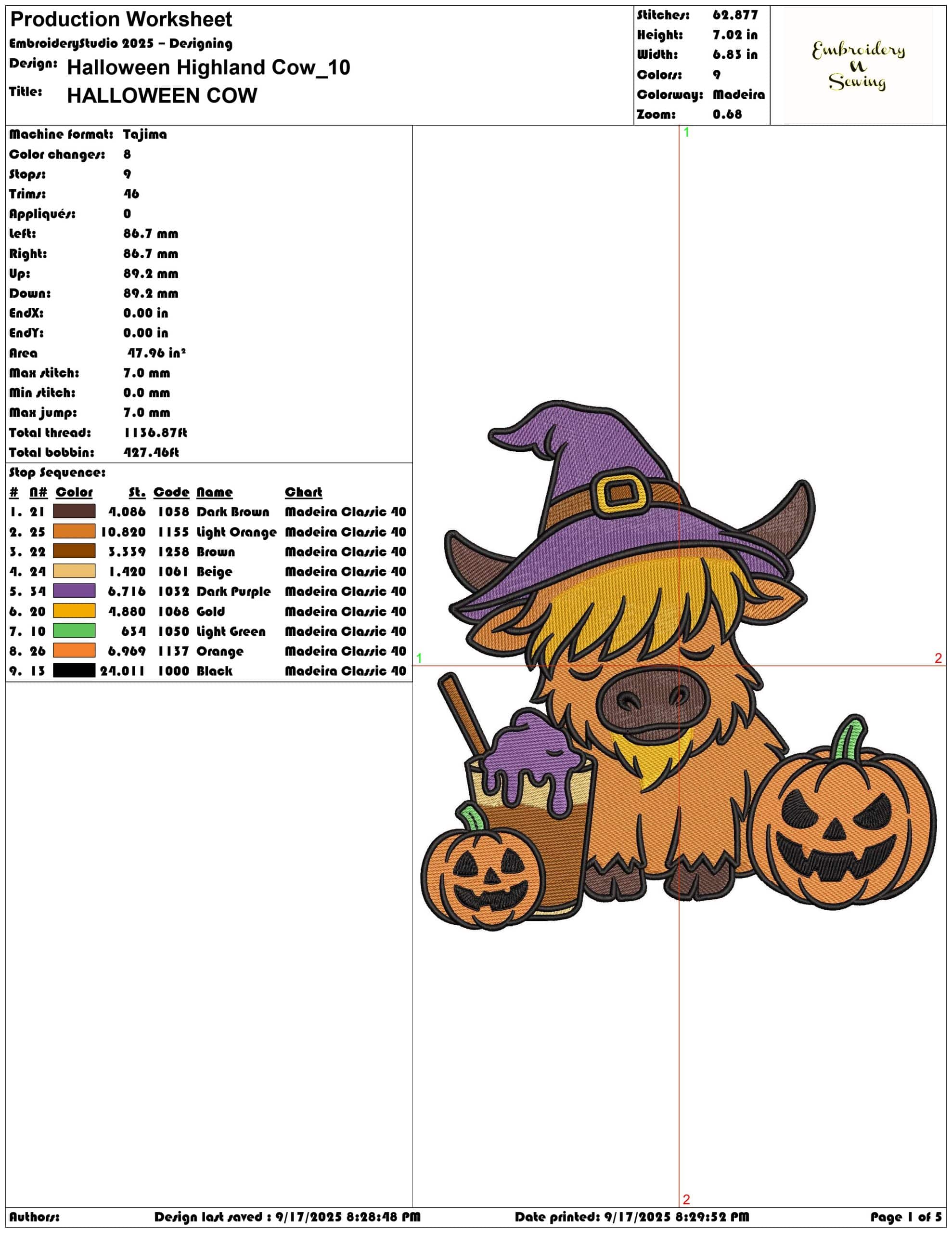Halloween Highland Cow- Elegant embroidery design file - instant download — view 3