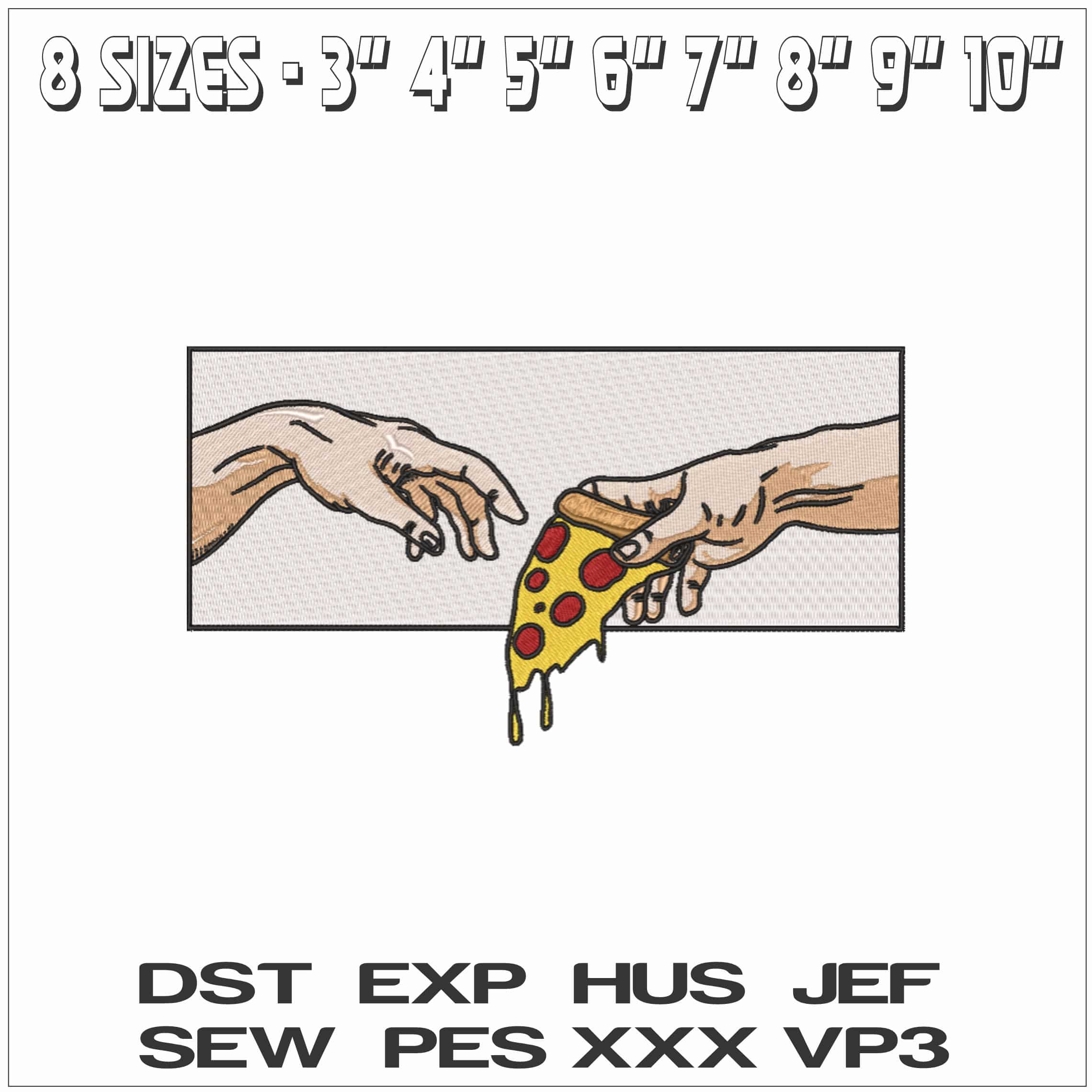 Hands  of God Sharing Pizza- Elegant embroidery design file - instant download — view 2