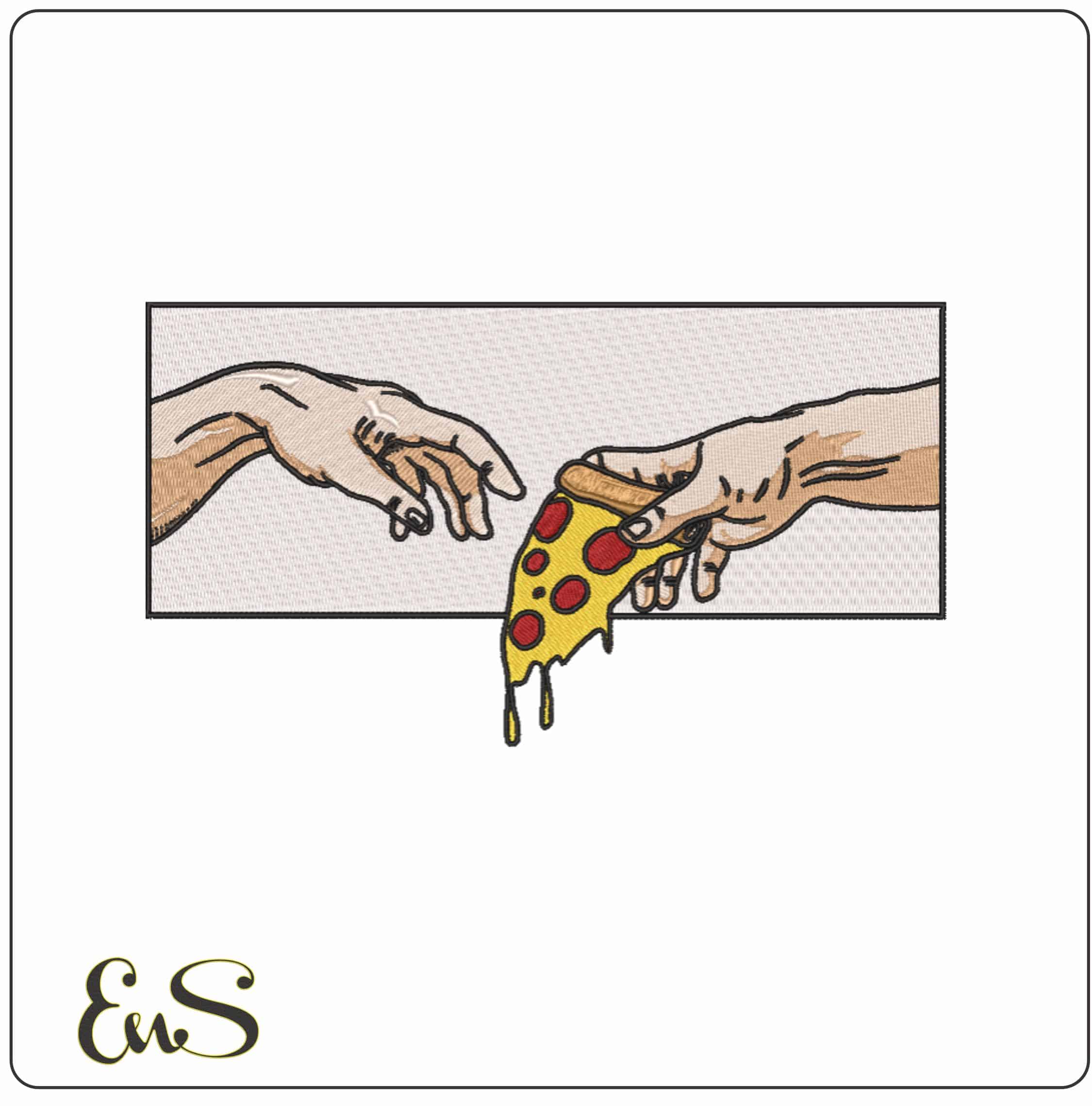 Hands  of God Sharing Pizza- Elegant embroidery design file - instant download