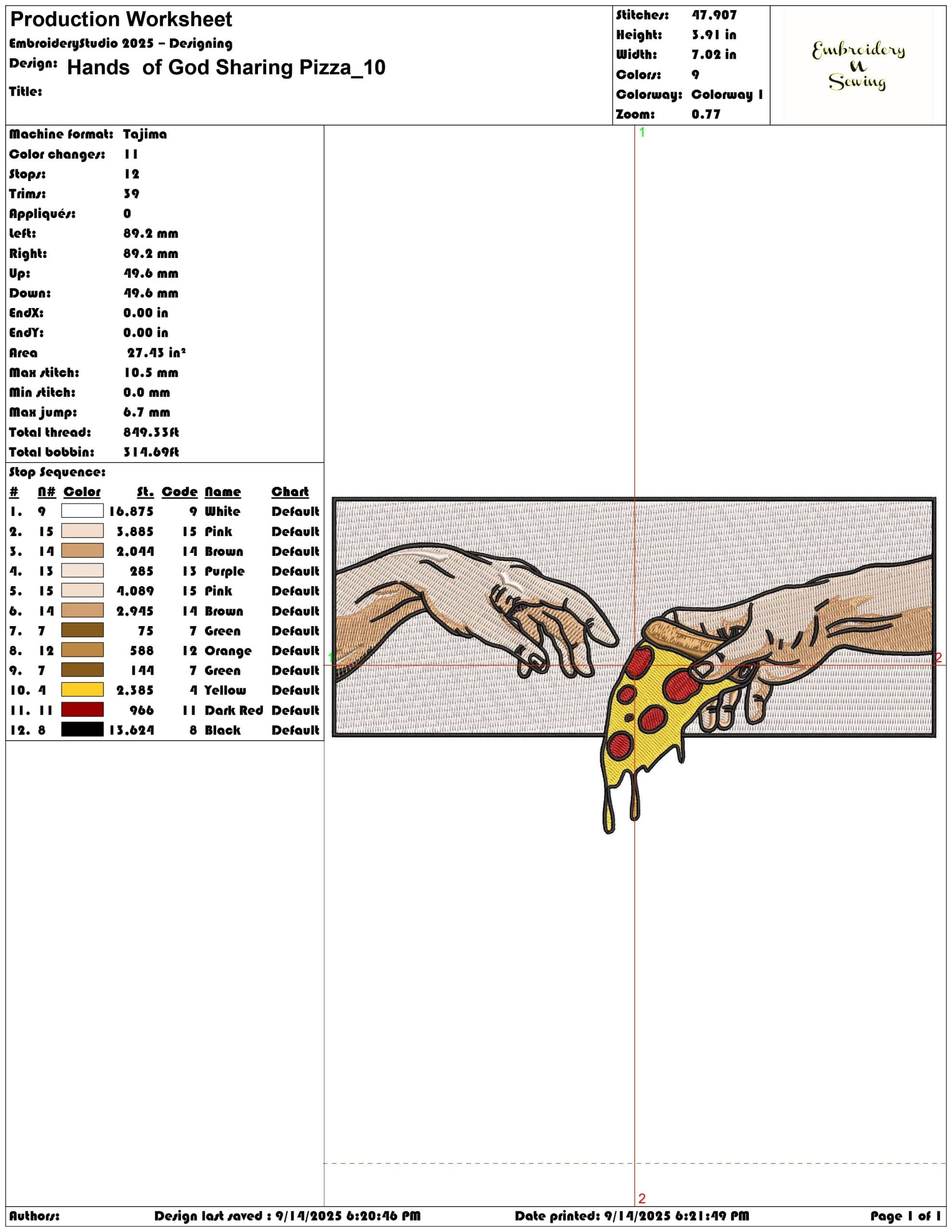 Hands  of God Sharing Pizza- Elegant embroidery design file - instant download — view 3