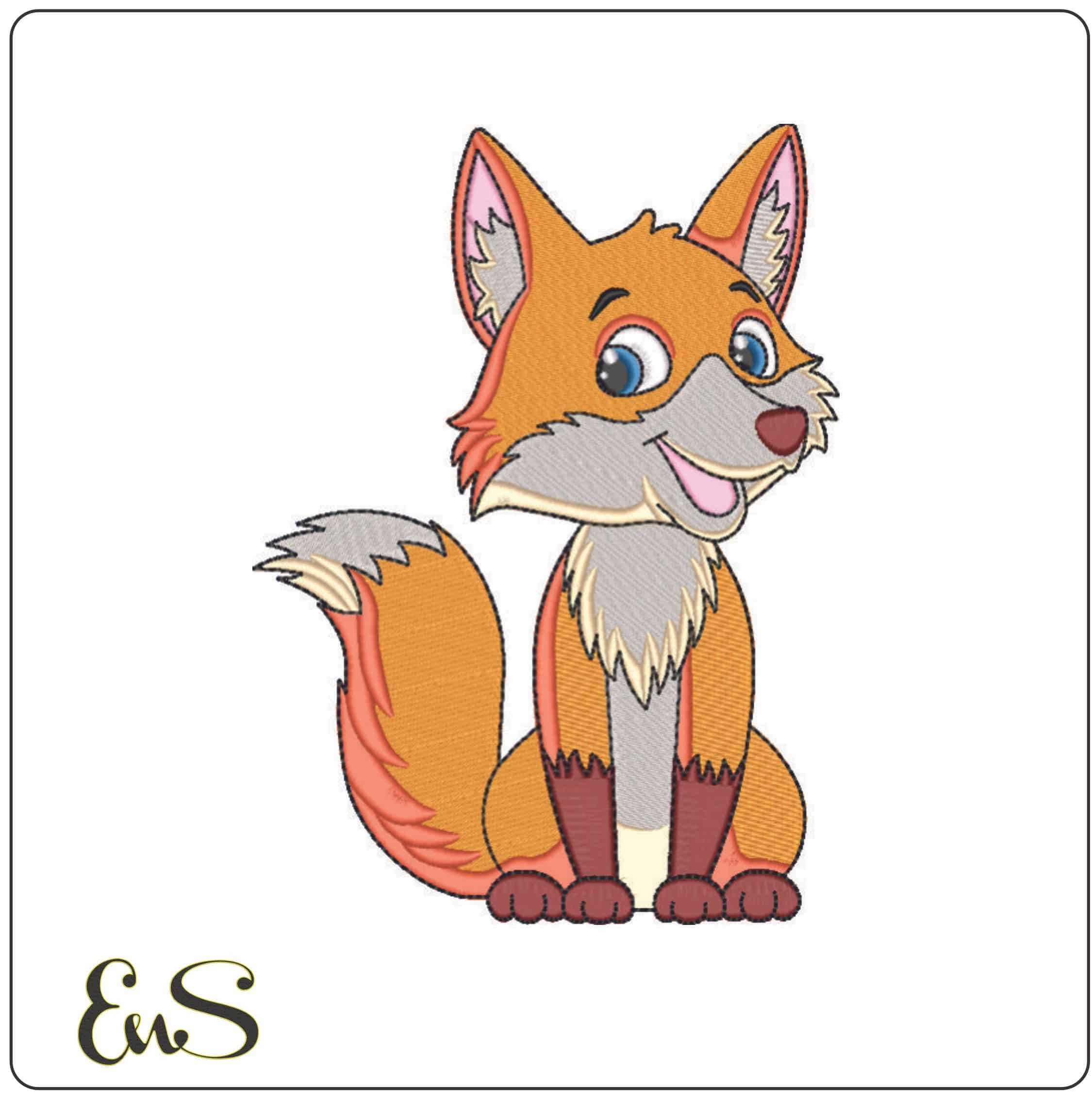 Happy Fox- Elegant embroidery design file - instant download