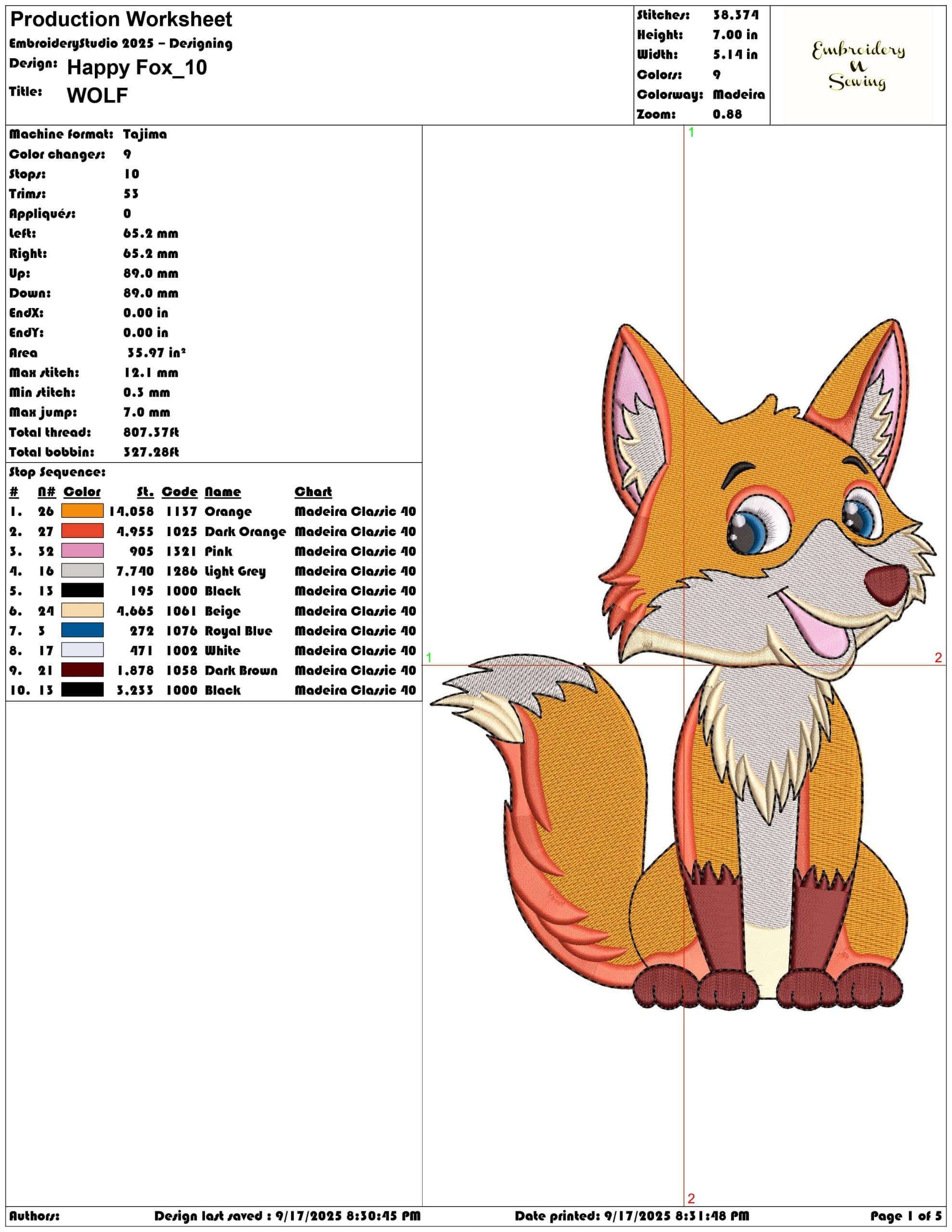 Happy Fox- Elegant embroidery design file - instant download — view 3