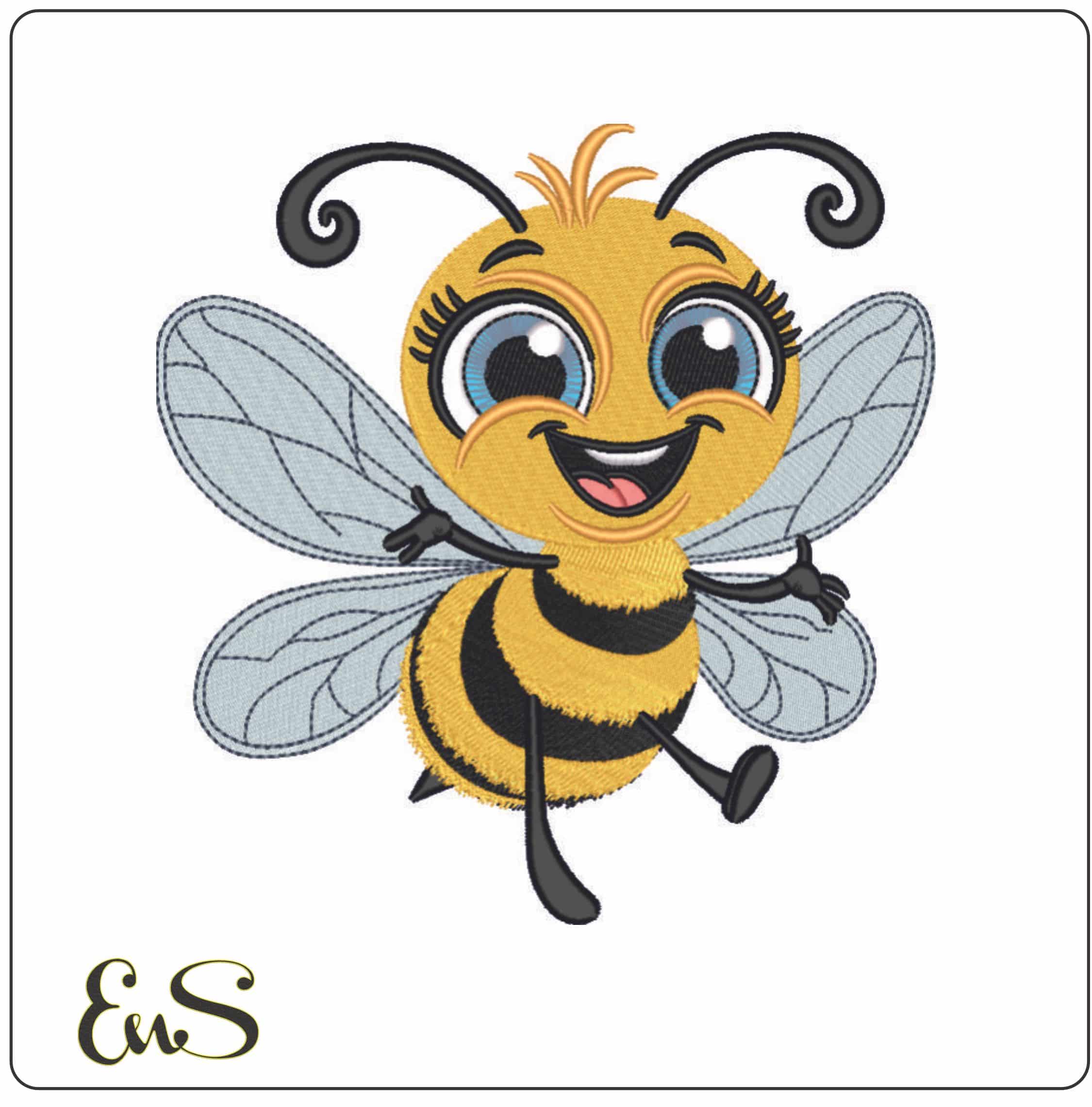 Happy Honey Bee- Elegant embroidery design file - instant download