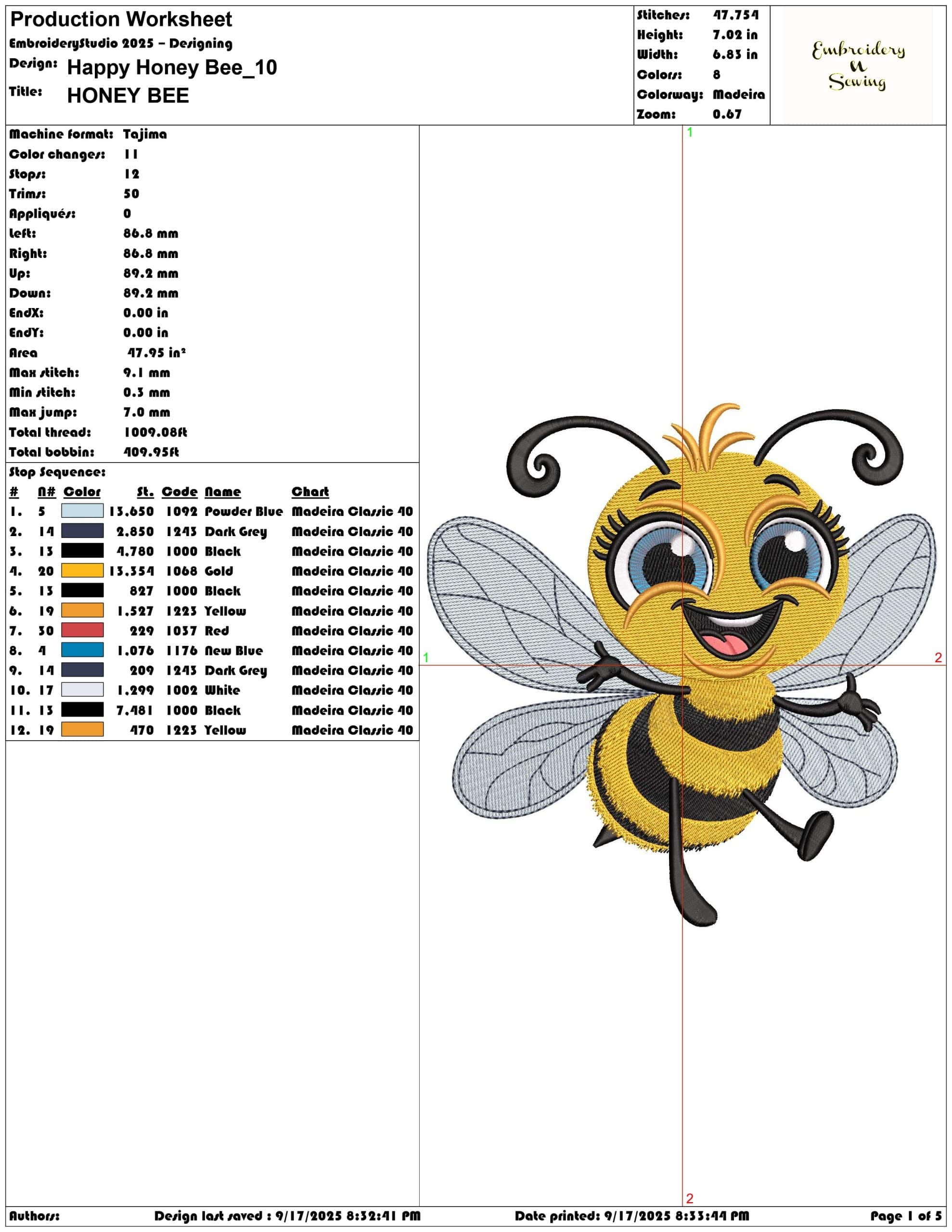 Happy Honey Bee- Elegant embroidery design file - instant download — view 3