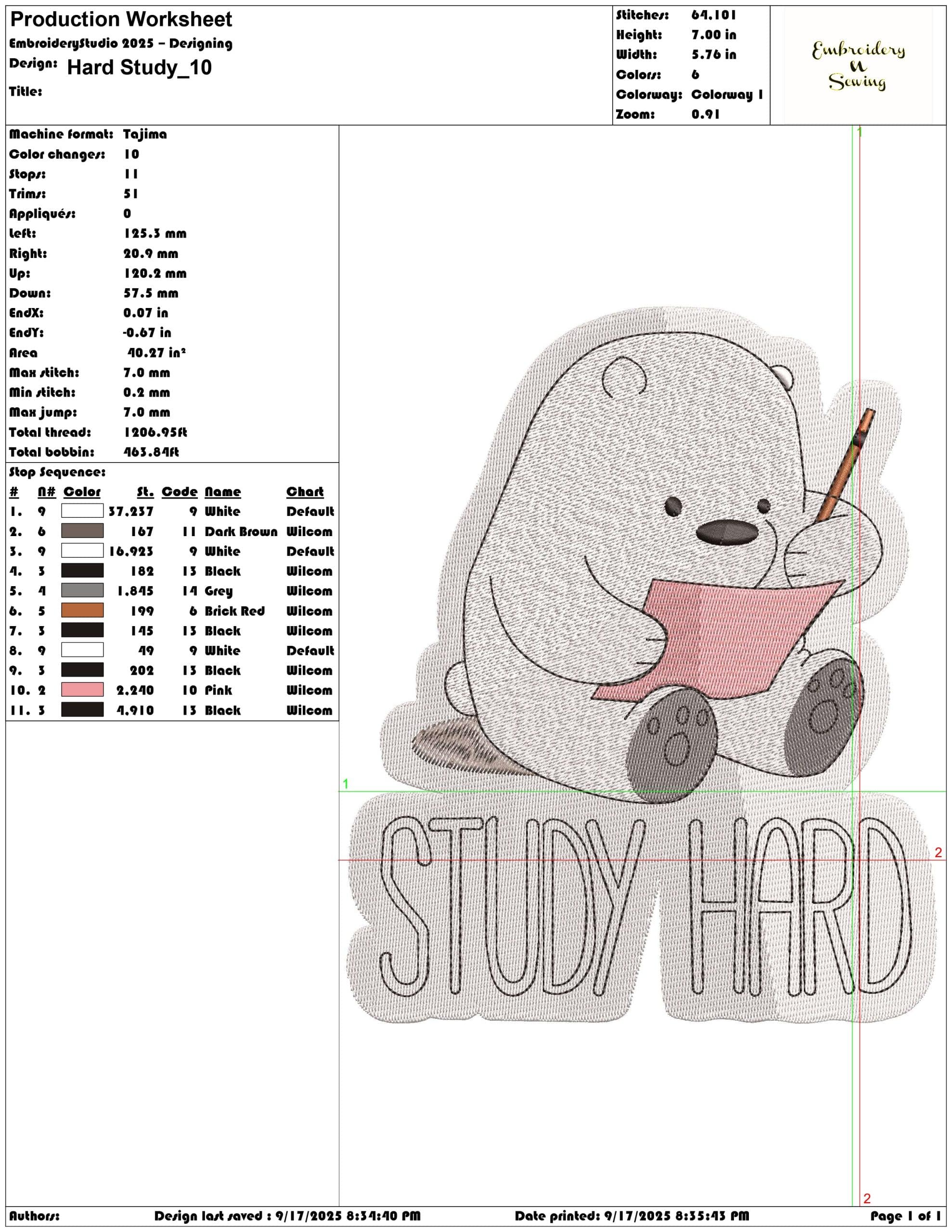 Hard Study- Elegant embroidery design file - instant download — view 3