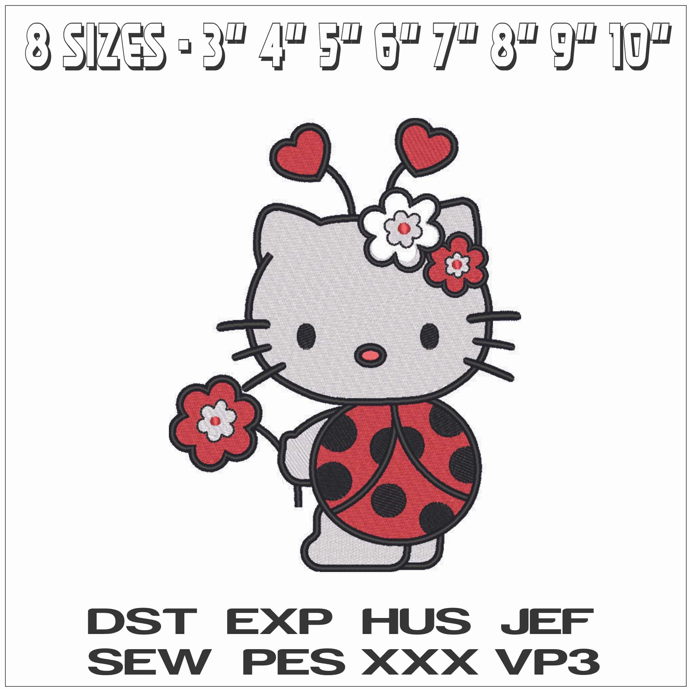 Hello Kitty Lady Bug- Elegant embroidery design file - instant download — view 2