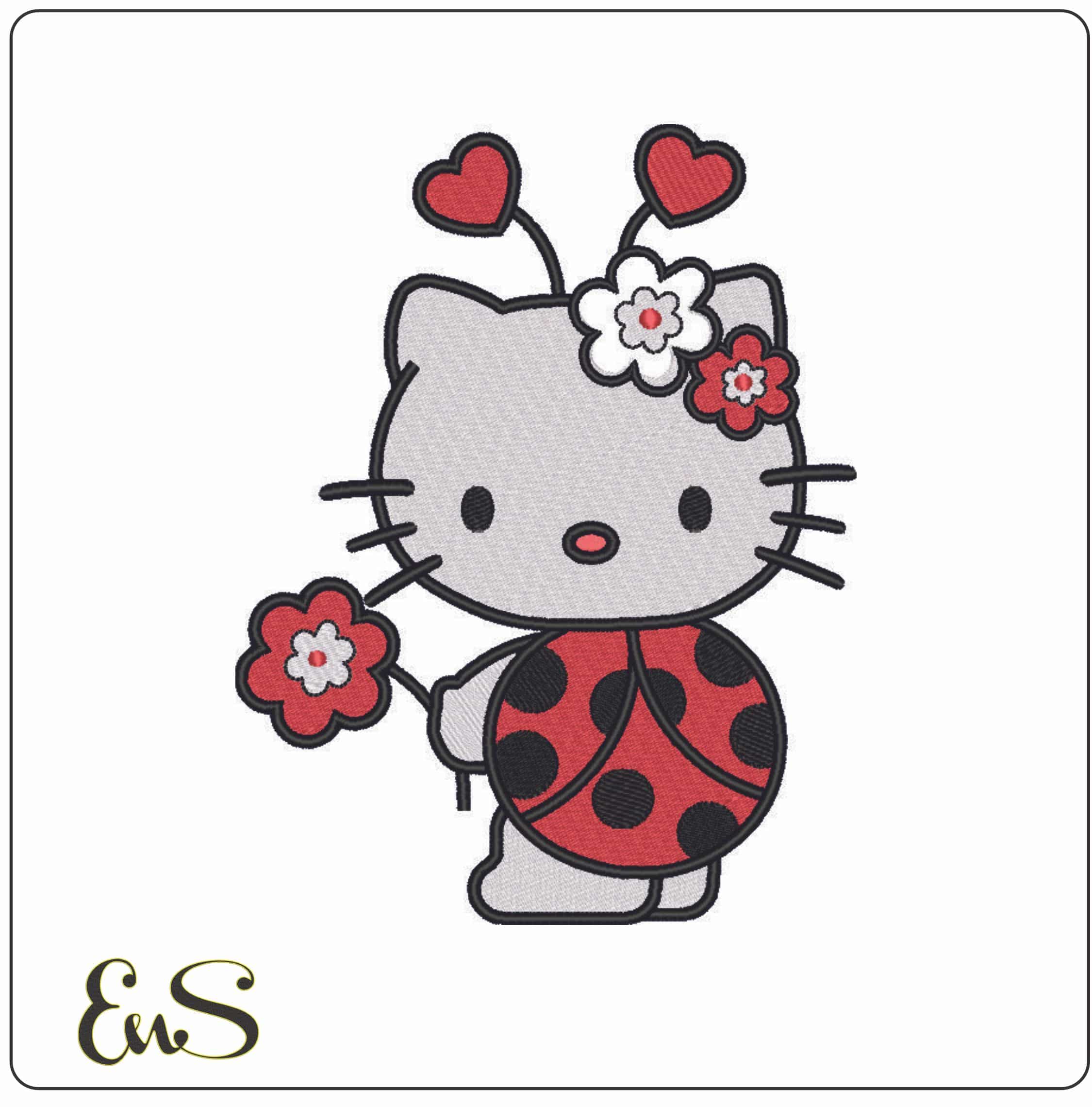 Hello Kitty Lady Bug- Elegant embroidery design file - instant download