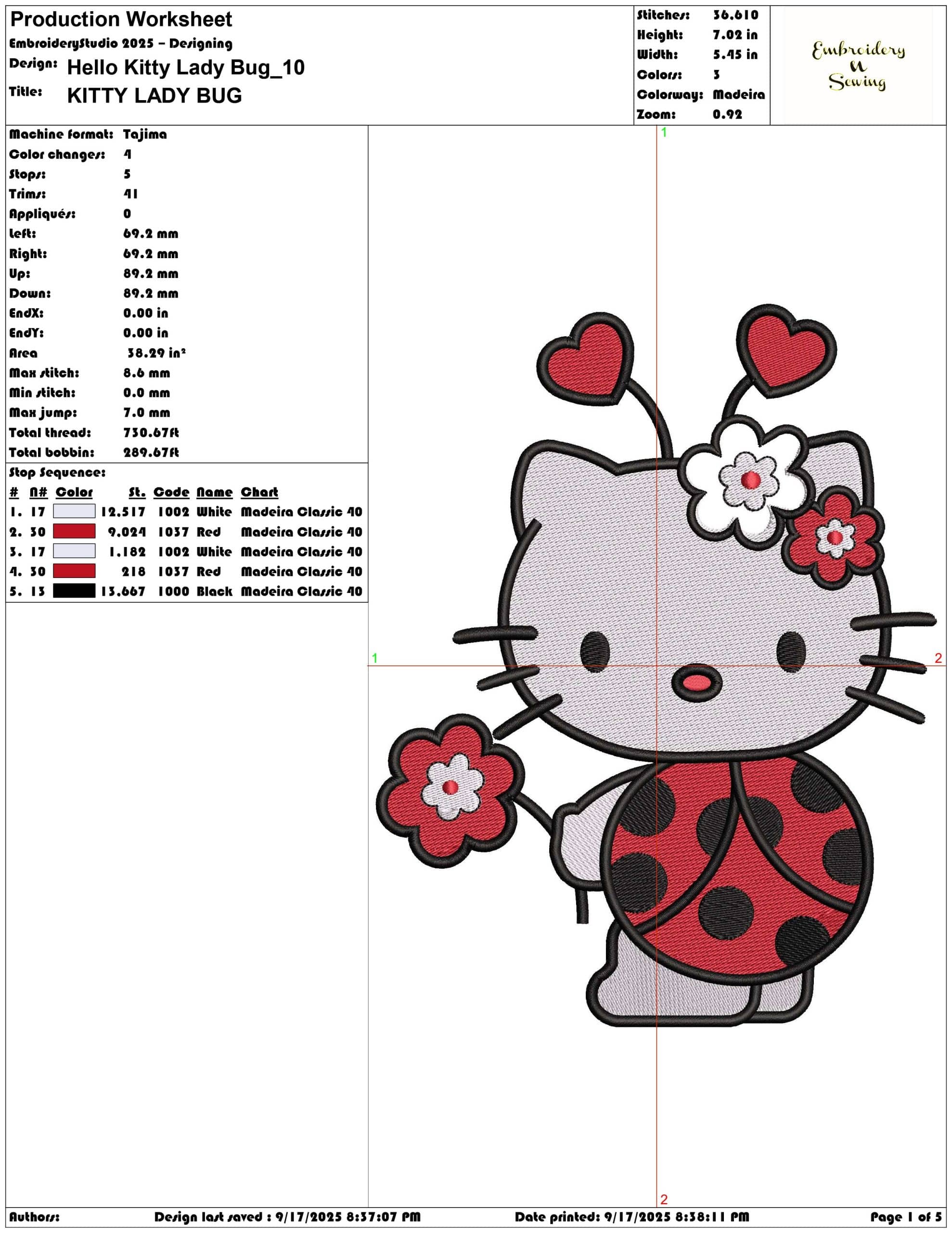Hello Kitty Lady Bug- Elegant embroidery design file - instant download — view 3