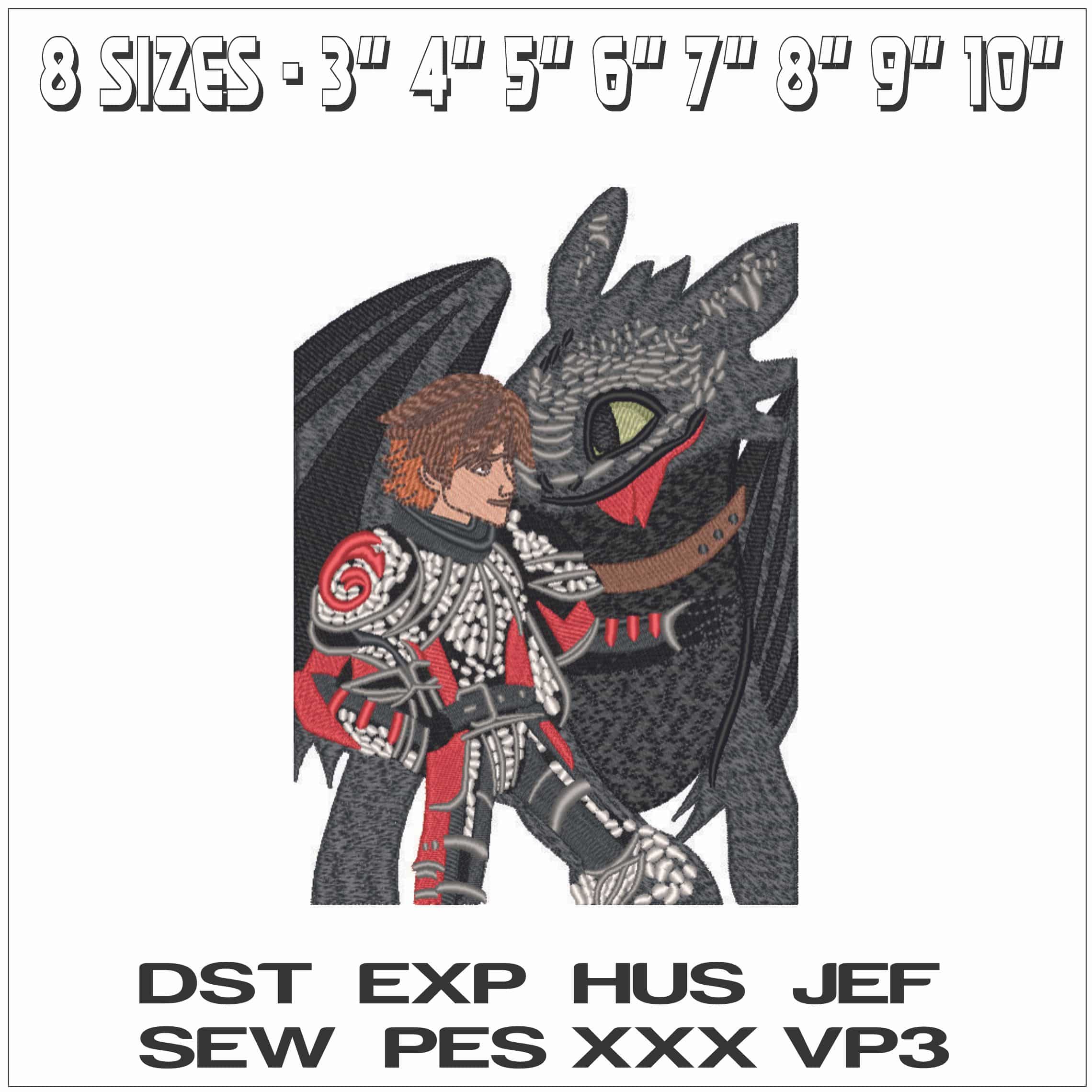 Hiccup and Toothless - How to Train a Dragon- Elegant embroidery design file - instant download — view 2
