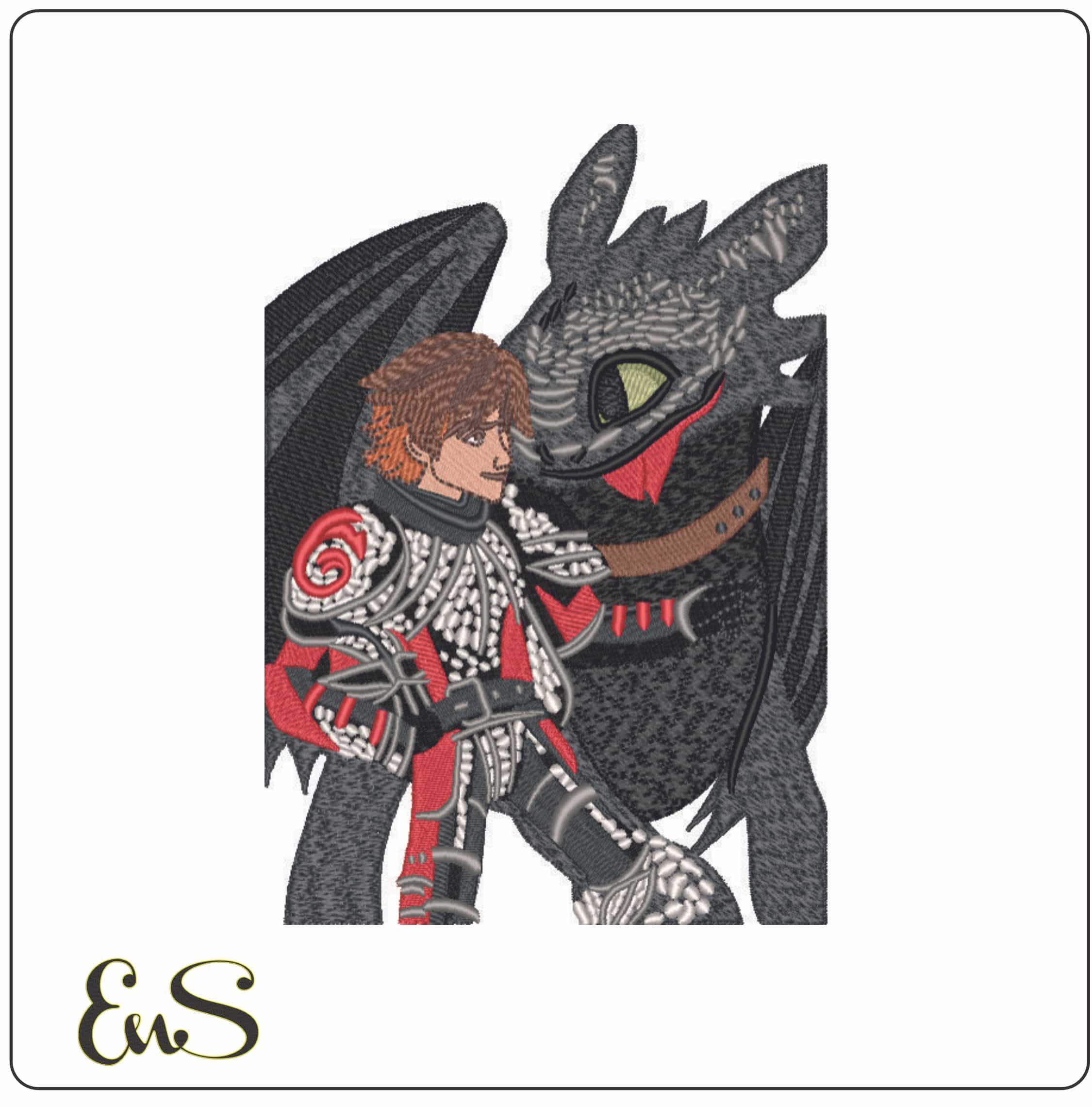 Hiccup and Toothless - How to Train a Dragon- Elegant embroidery design file - instant download