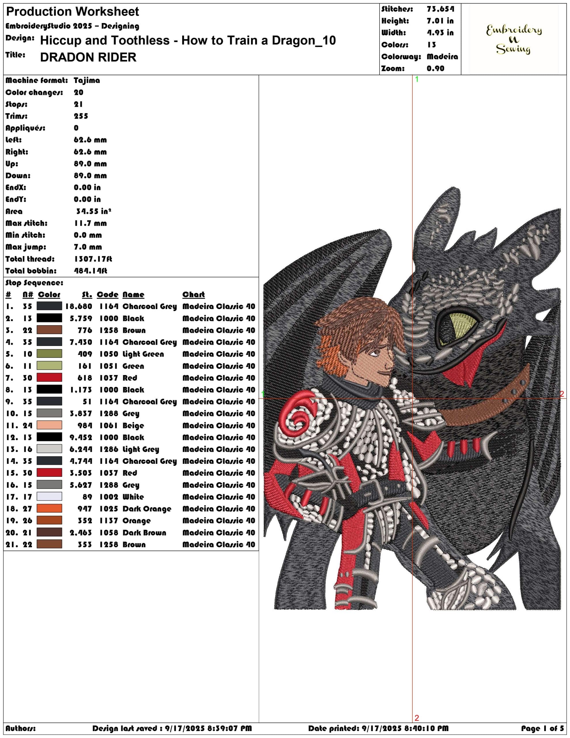 Hiccup and Toothless - How to Train a Dragon- Elegant embroidery design file - instant download — view 3