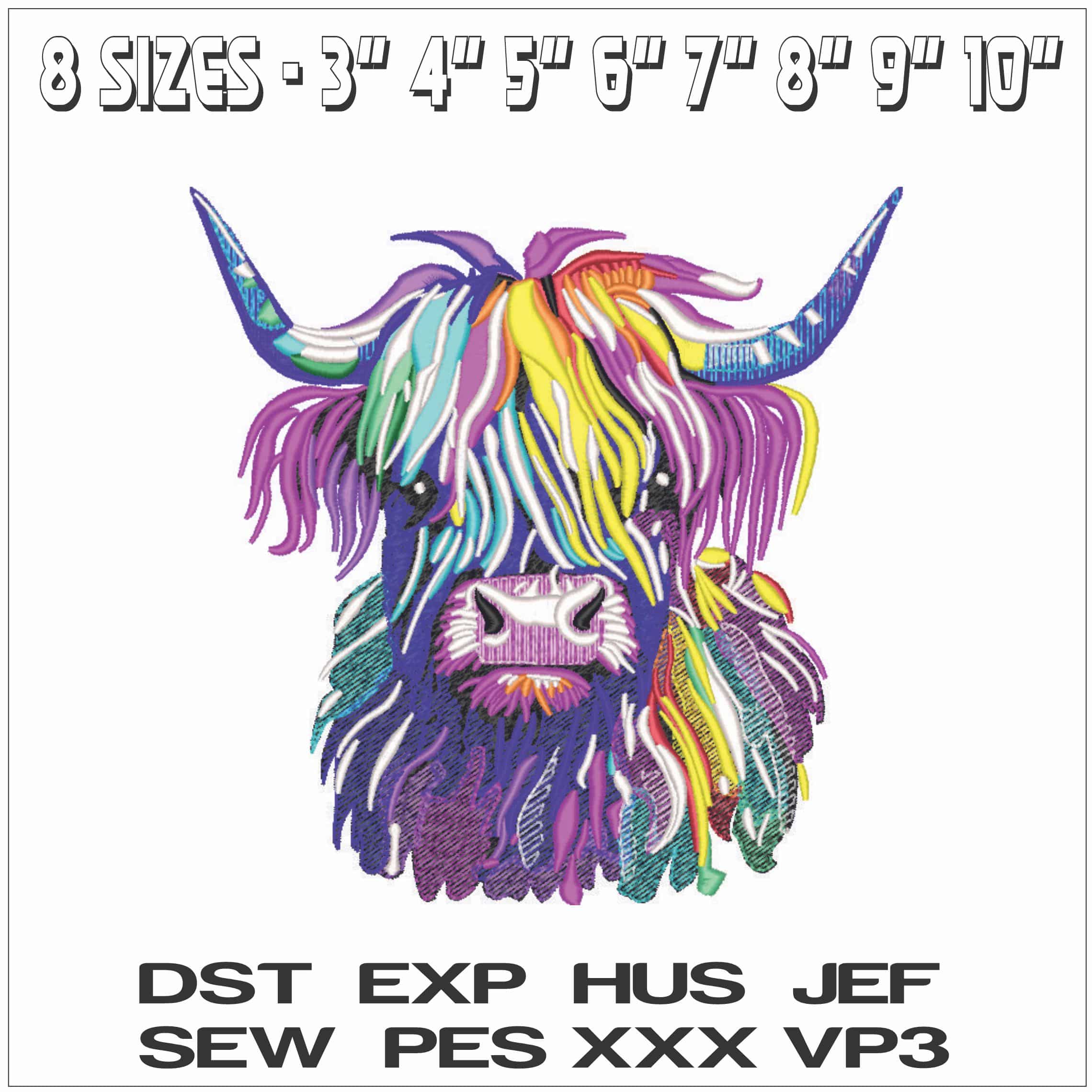 Highland Cow Stylised- Elegant embroidery design file - instant download — view 2