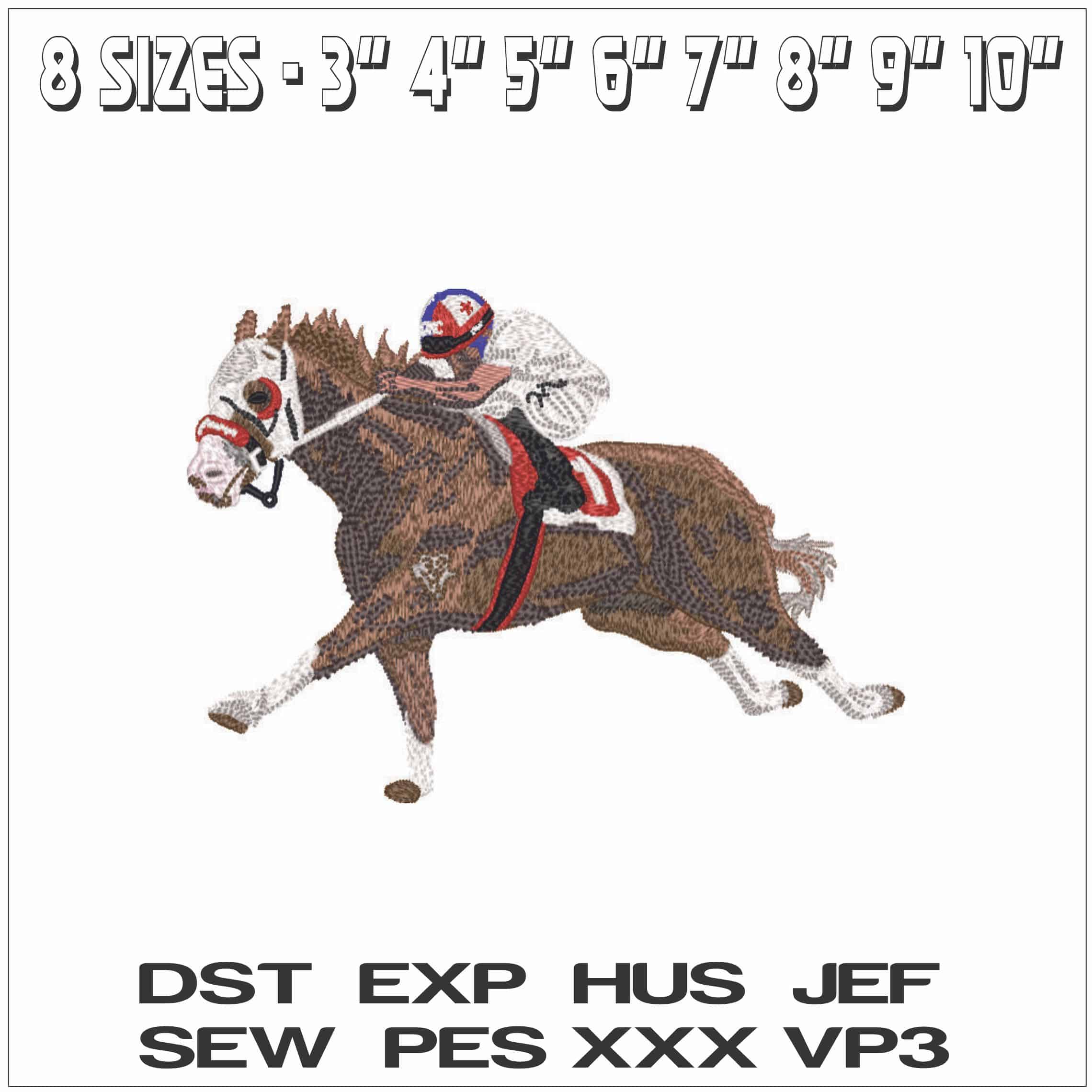 Horse Racing with Jockey- Elegant embroidery design file - instant download — view 2