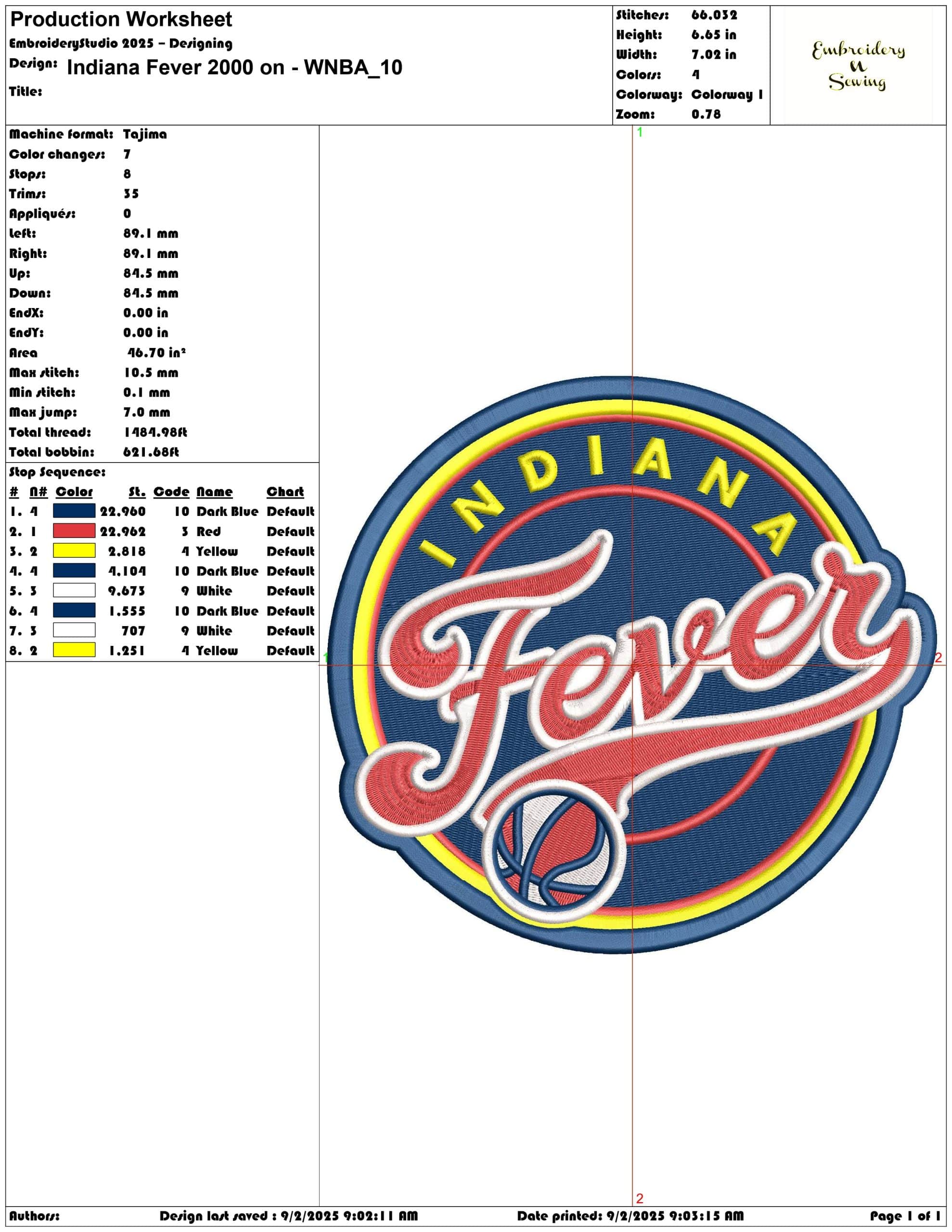 Indiana Fever 2000 on - WNBA- Elegant embroidery design file - instant download — view 3