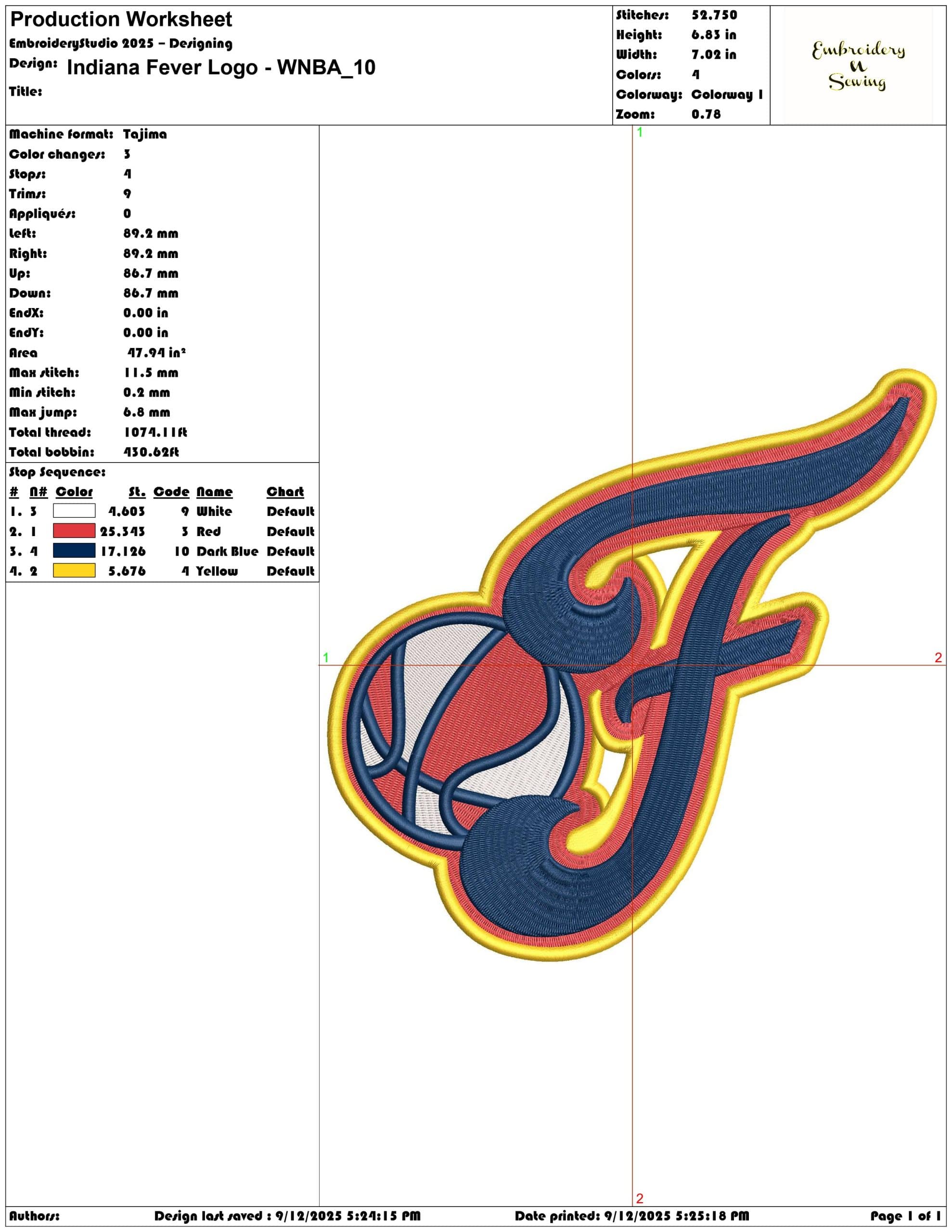 Indiana Fever Logo - WNBA- Elegant embroidery design file - instant download — view 3