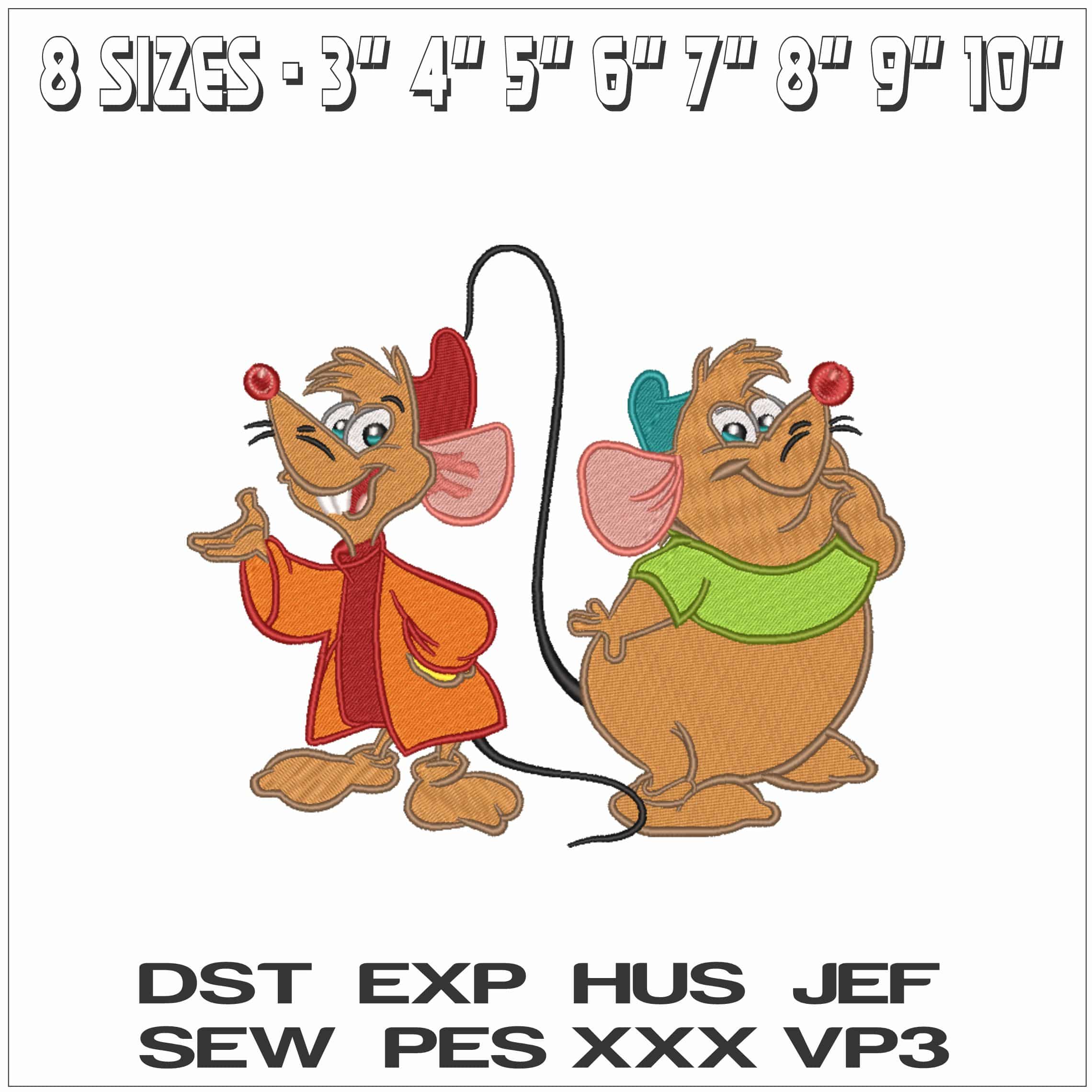 Jaq and Gus Mouse - Cinderella - Disney- Elegant embroidery design file - instant download — view 2