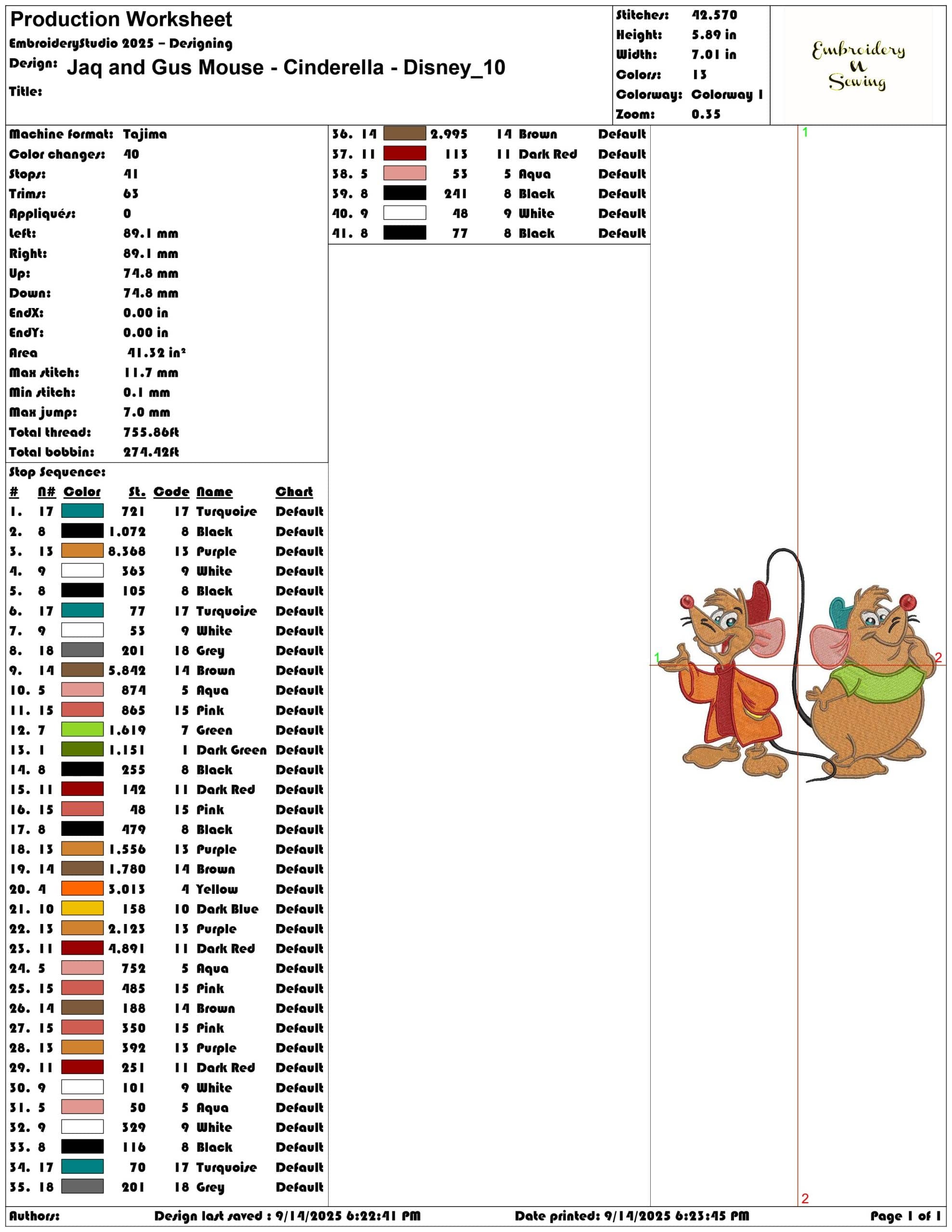 Jaq and Gus Mouse - Cinderella - Disney- Elegant embroidery design file - instant download — view 3