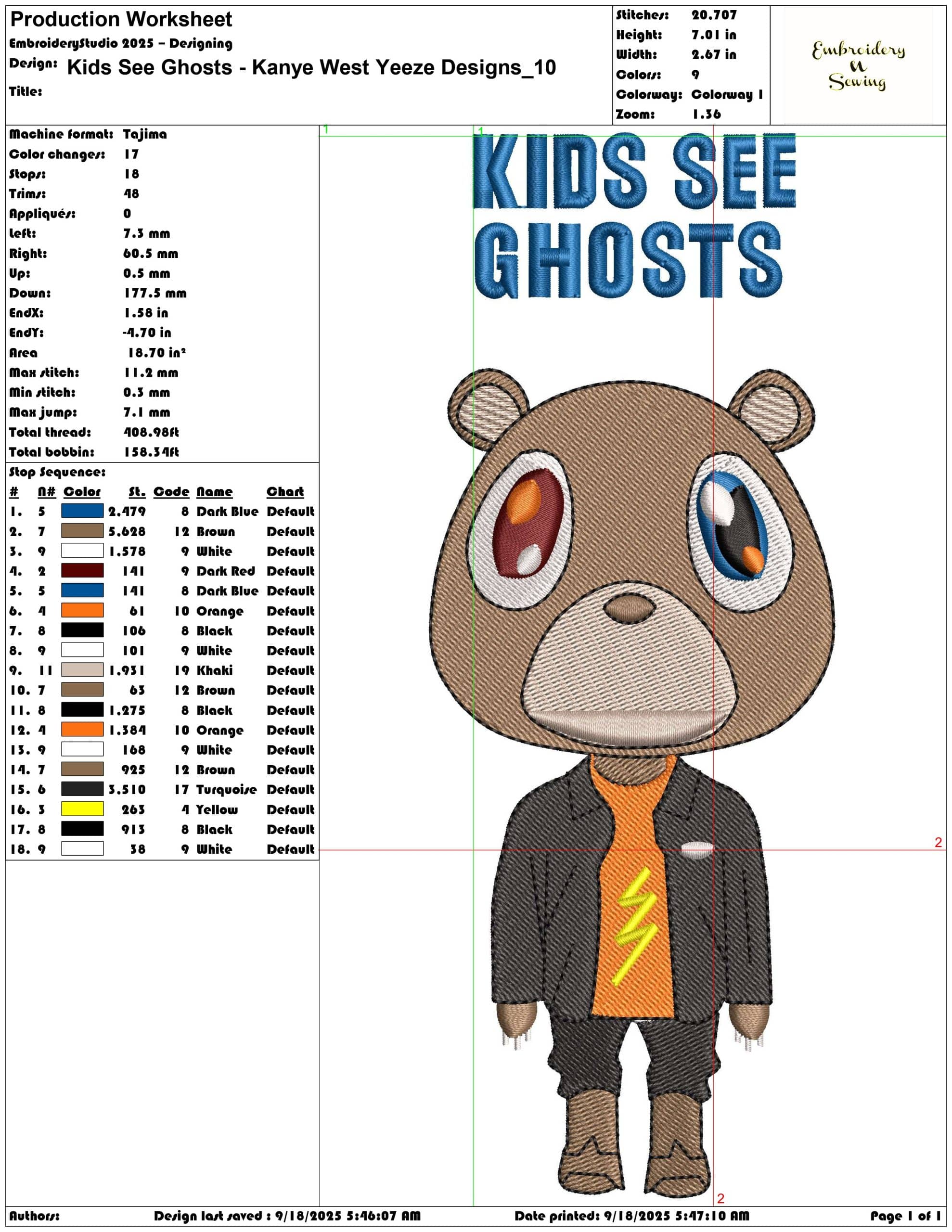 Kids See Ghosts - Kanye West Yeeze Designs- Elegant embroidery design file - instant download — view 3