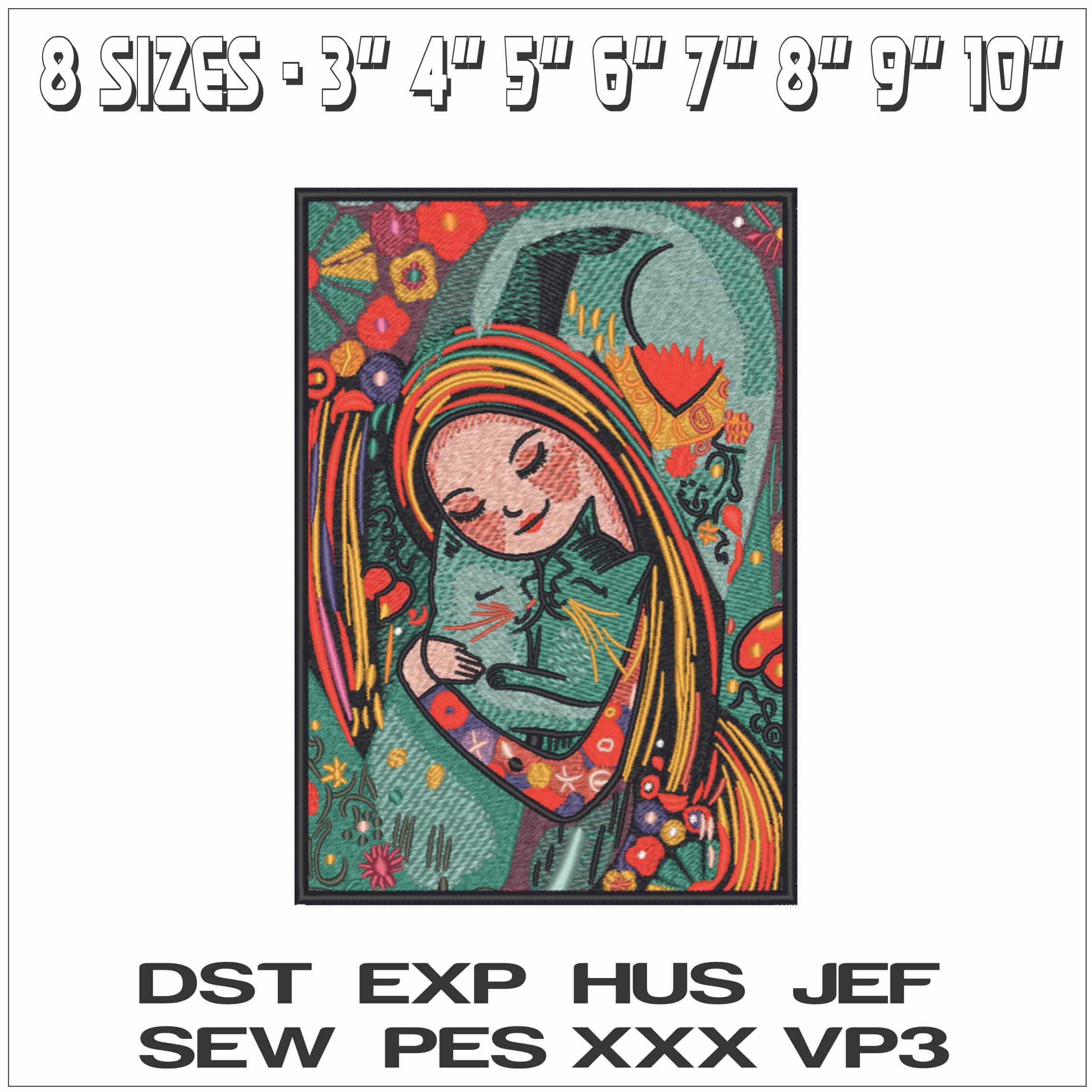 Lady cuddling Cats- Elegant embroidery design file - instant download — view 2