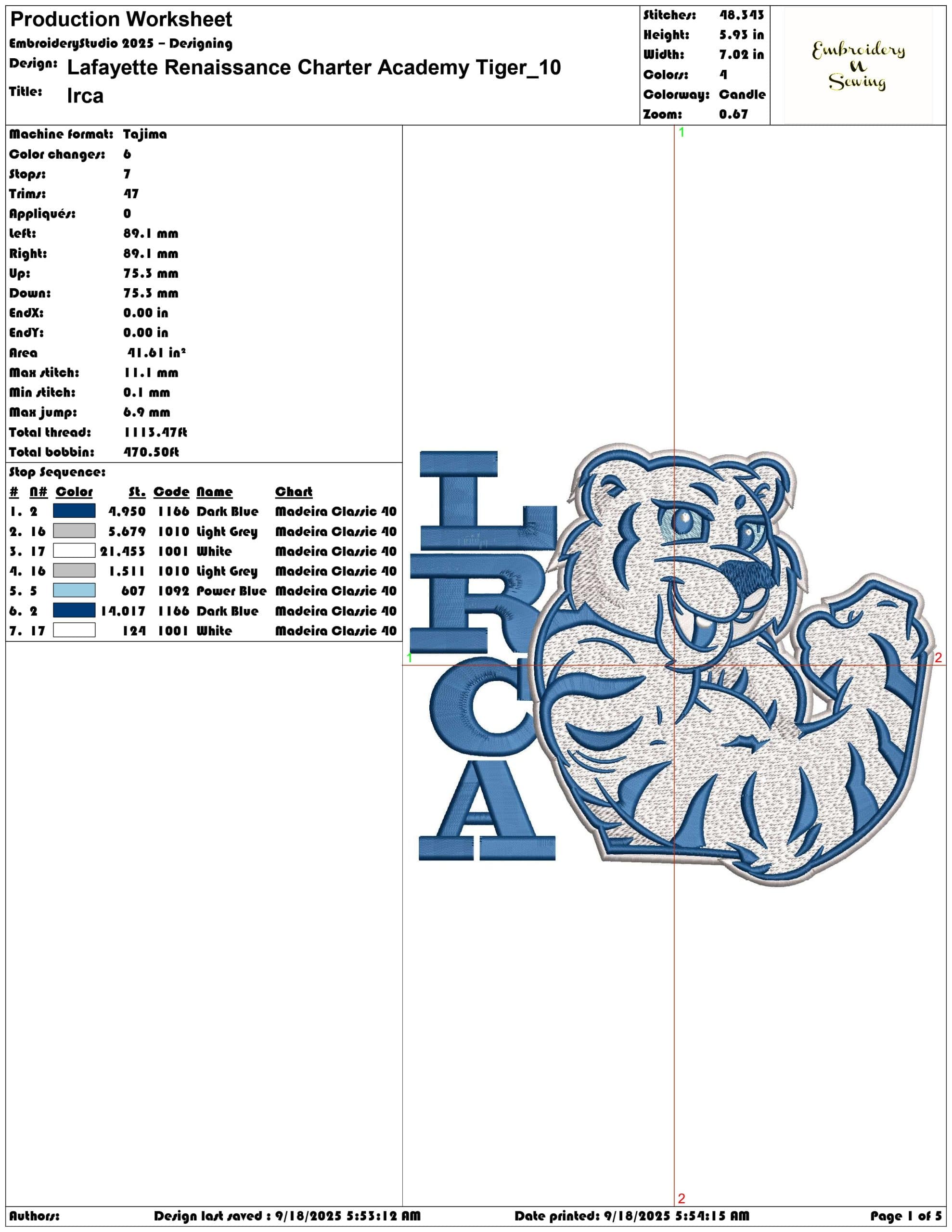 Lafayette Renaissance Charter Academy Tiger- Elegant embroidery design file - instant download — view 3