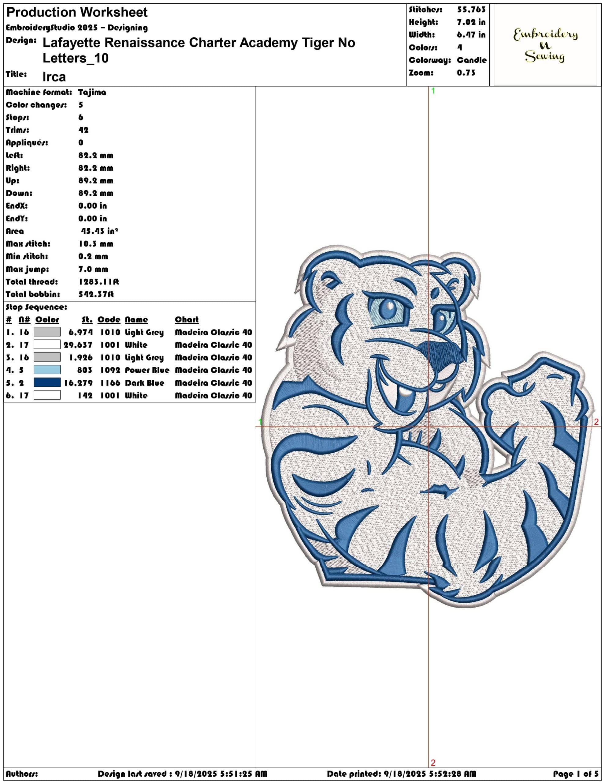 Lafayette Renaissance Charter Academy Tiger No Letters- Elegant embroidery design file - instant download — view 3