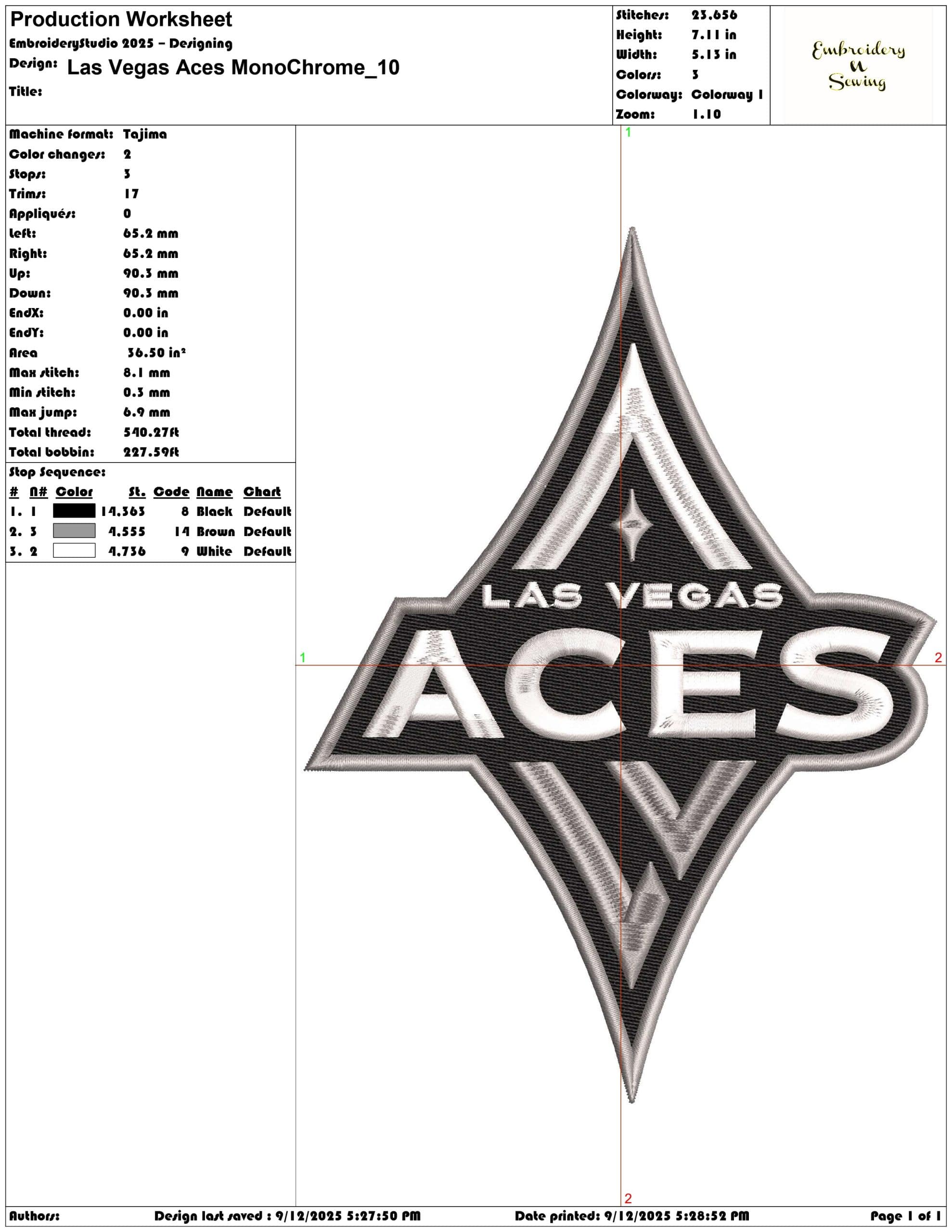 Las Vegas Aces MonoChrome- Elegant embroidery design file - instant download — view 3