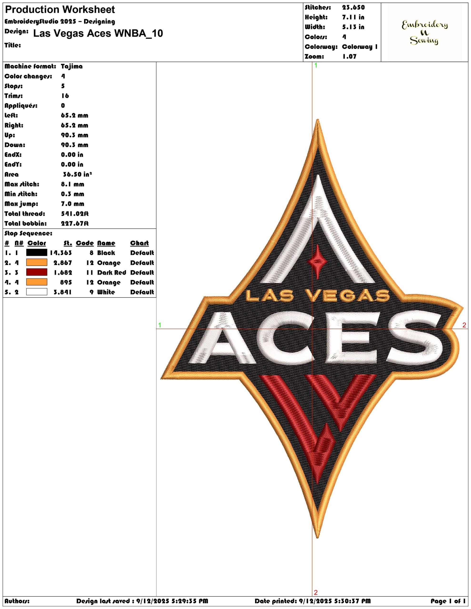 Las Vegas Aces WNBA- Elegant embroidery design file - instant download — view 3