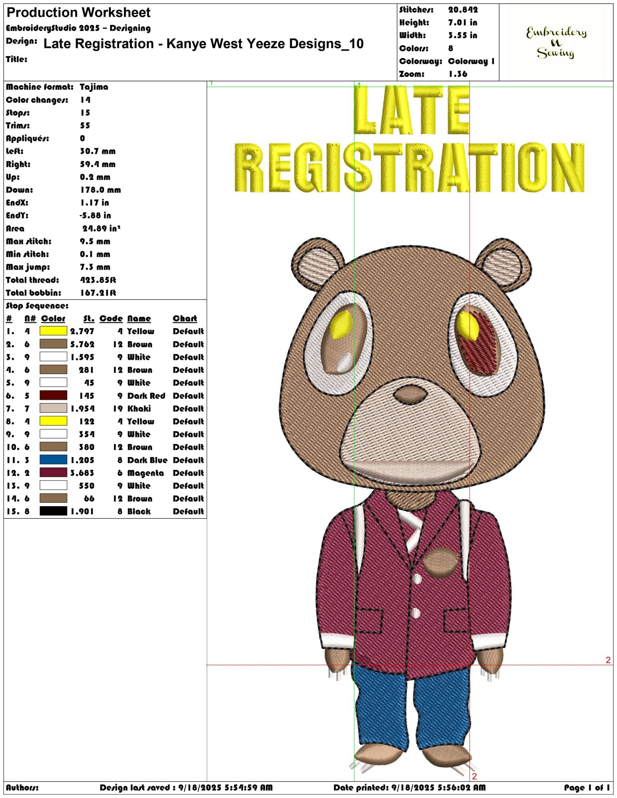 Late Registration - Kanye West Yeeze Designs- Elegant embroidery design file - instant download — view 3