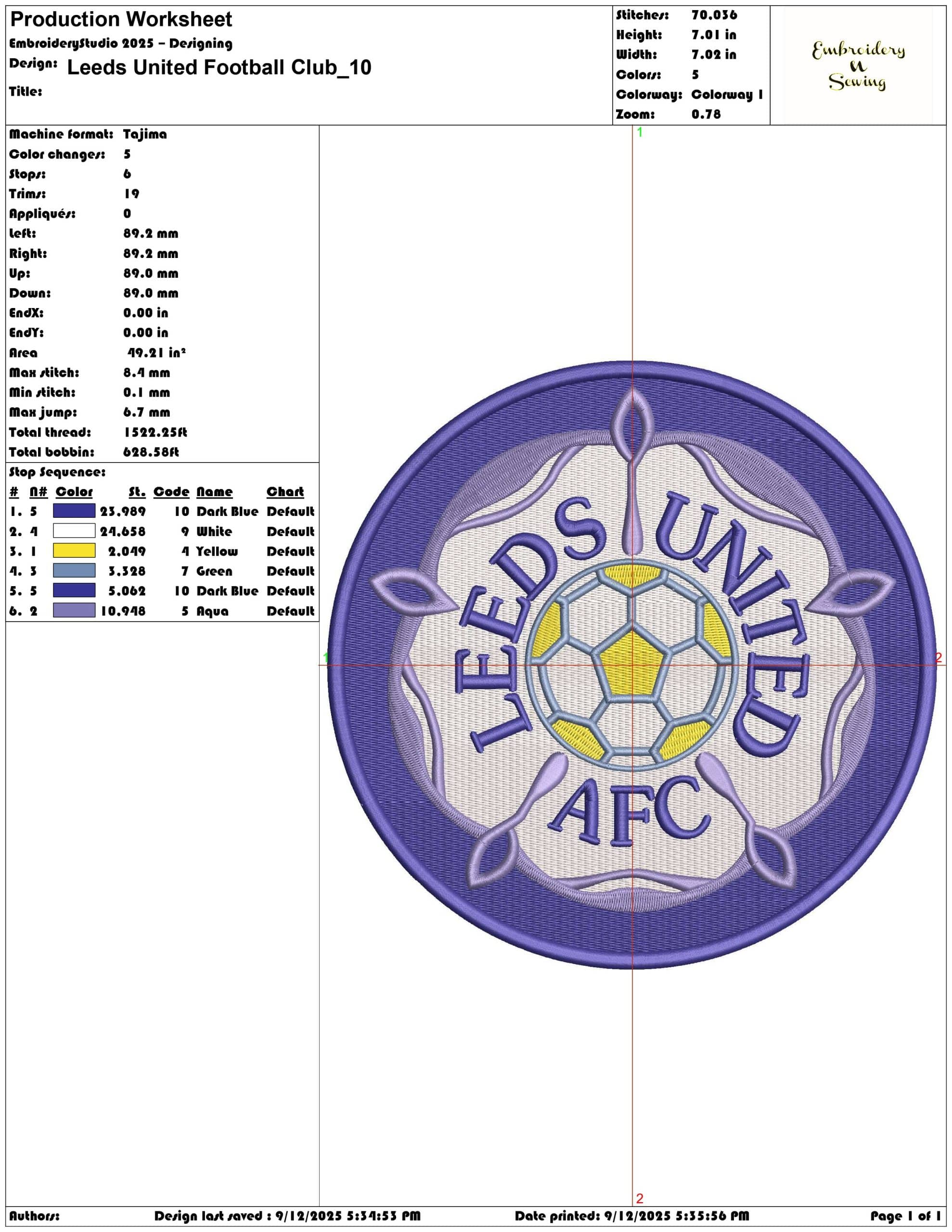 Leeds United Football Club- Elegant embroidery design file - instant download — view 3