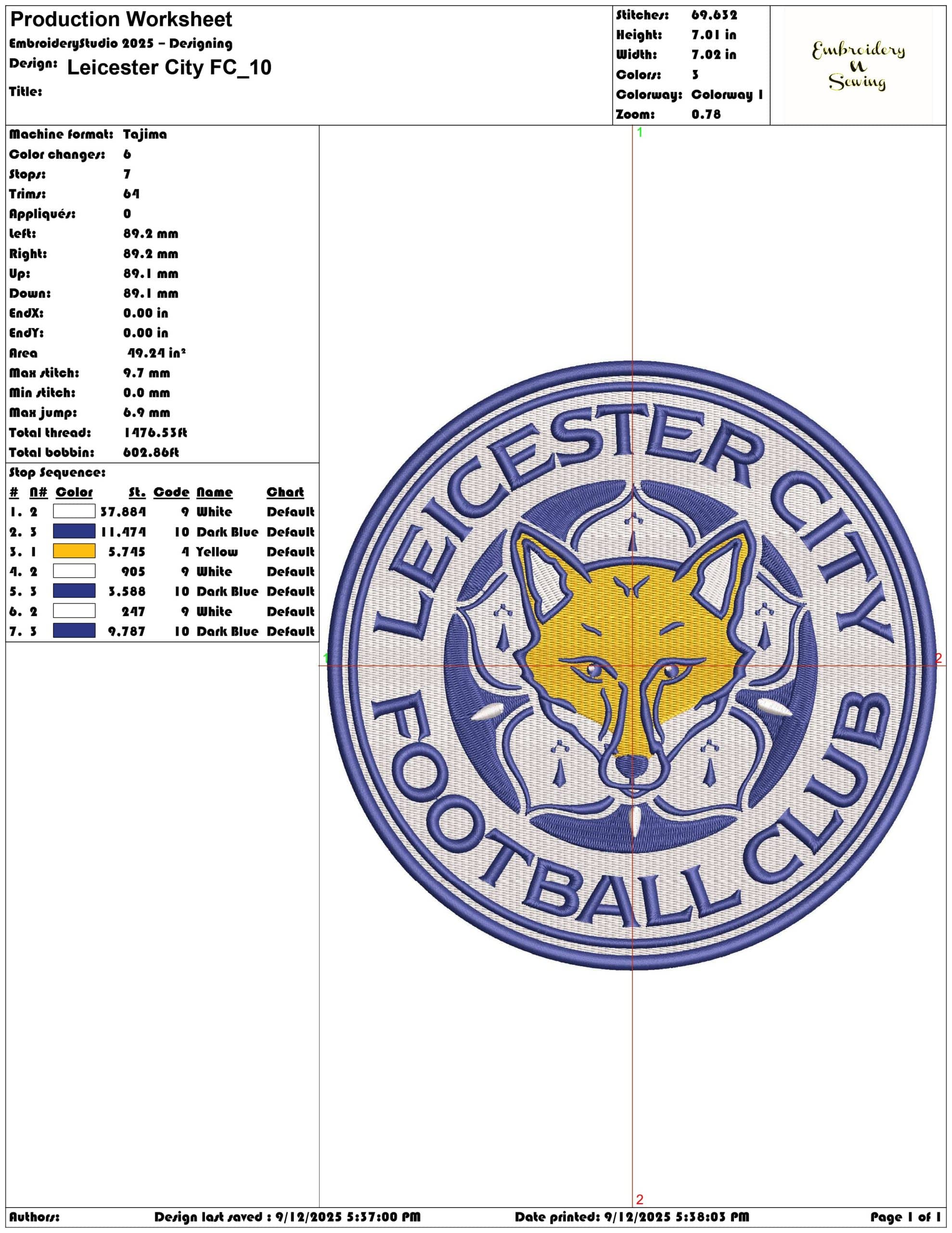 Leicester City FC- Elegant embroidery design file - instant download — view 3