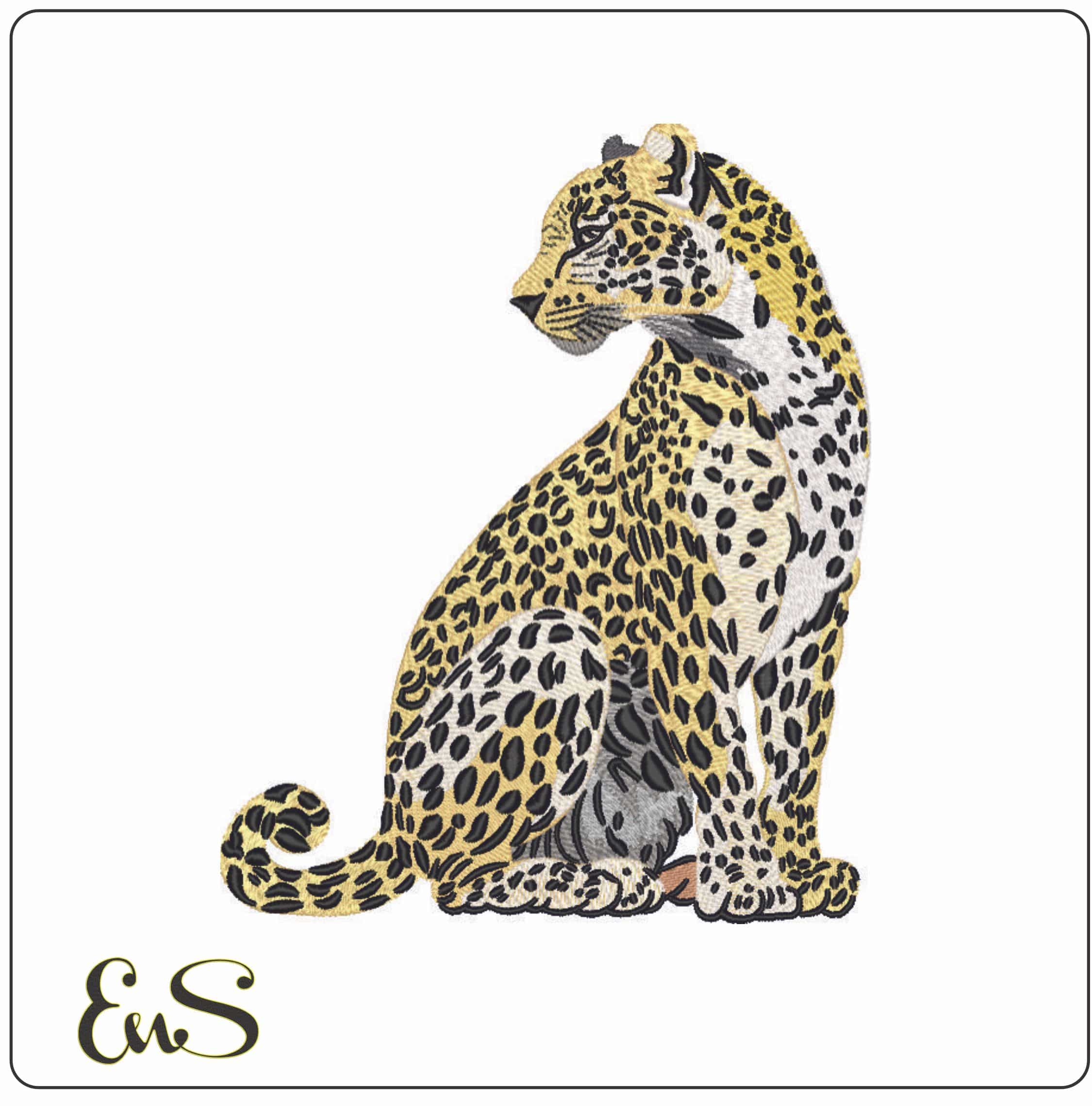 Leopard Sitting- Elegant embroidery design file - instant download