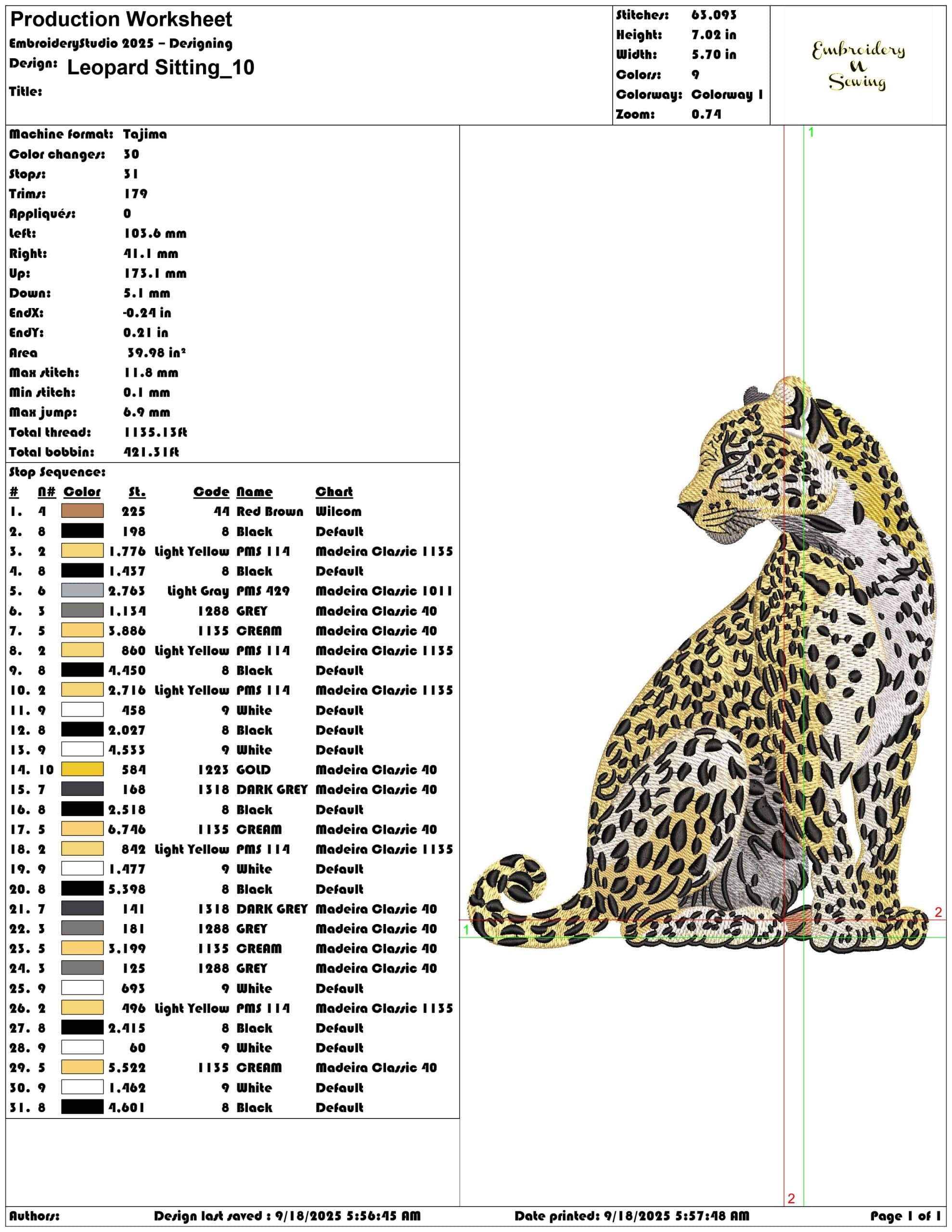 Leopard Sitting- Elegant embroidery design file - instant download — view 3