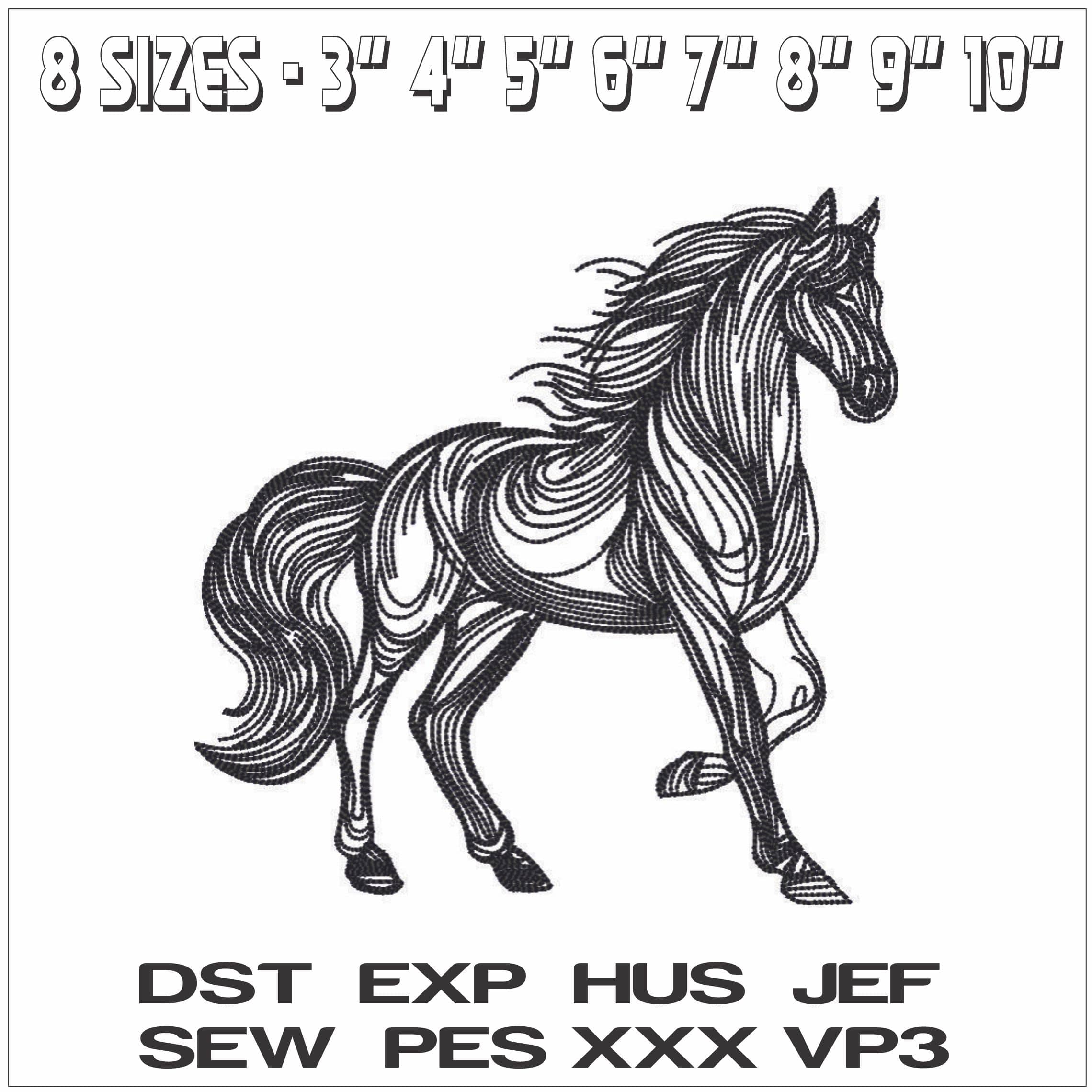 Line Art Black Horse- Elegant embroidery design file - instant download — view 2