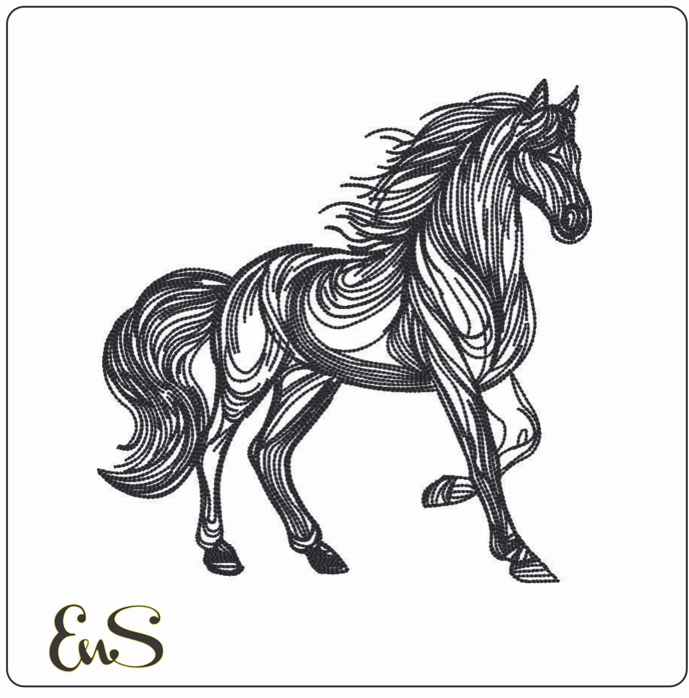 Line Art Black Horse- Elegant embroidery design file - instant download