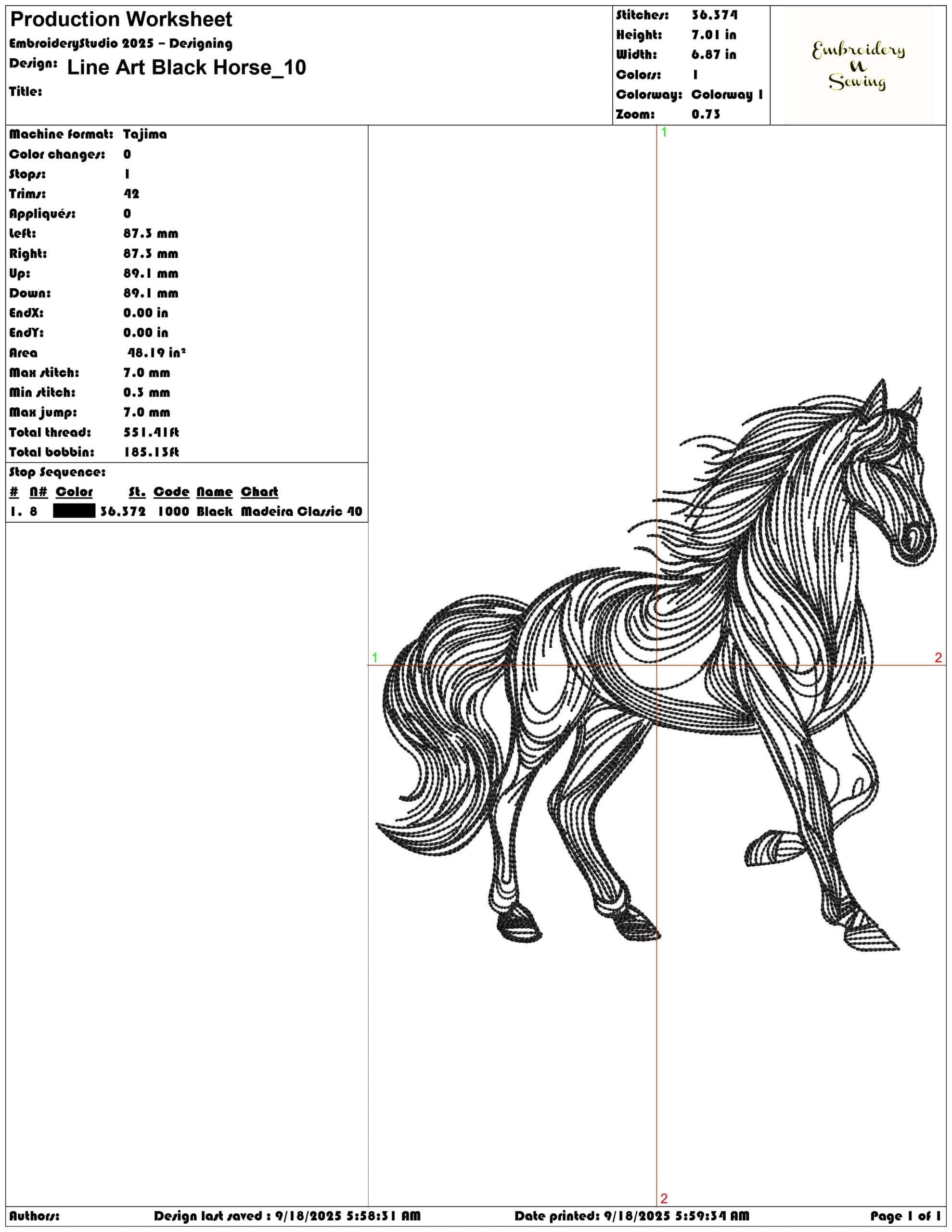 Line Art Black Horse- Elegant embroidery design file - instant download — view 3
