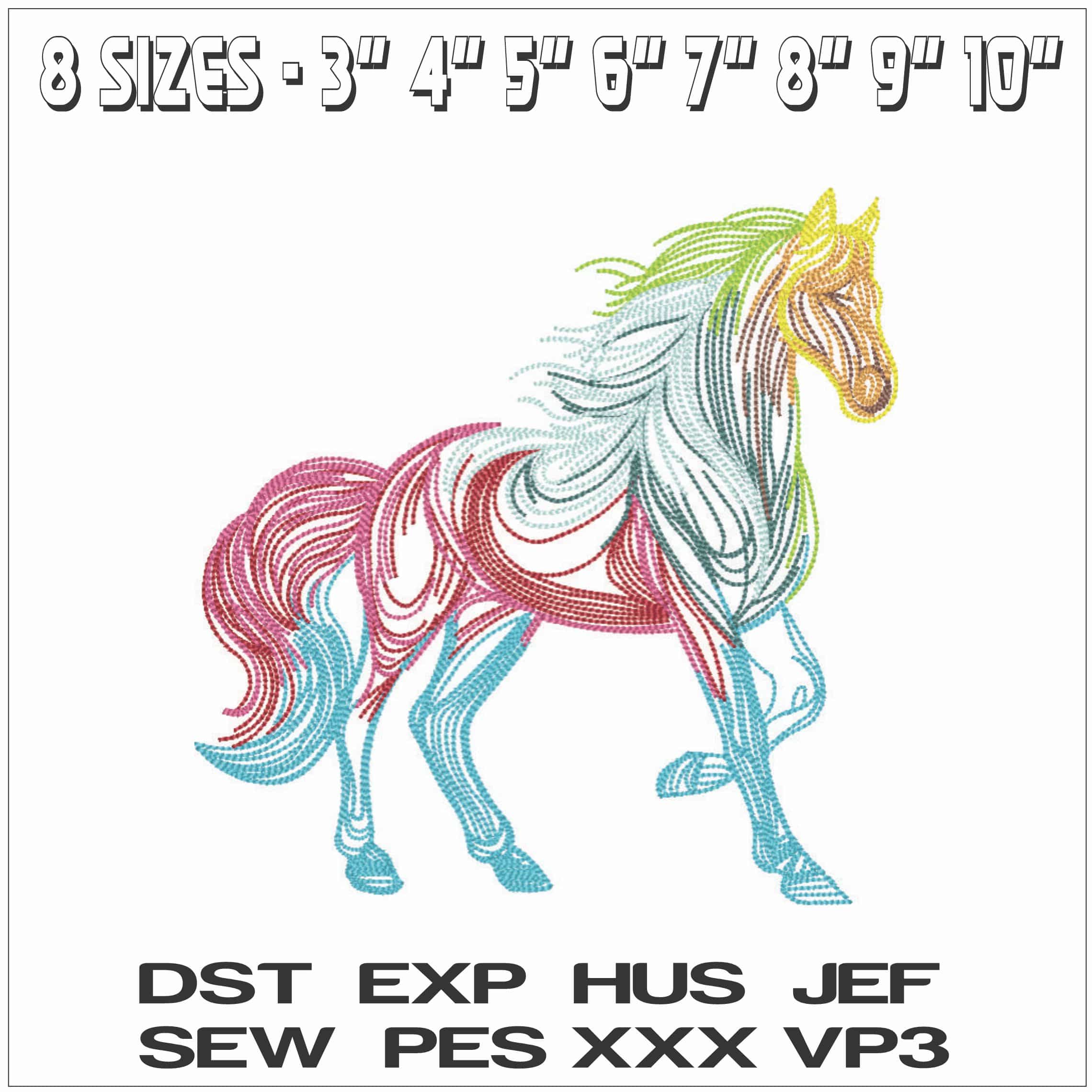 Line Art Color Horse- Elegant embroidery design file - instant download — view 2